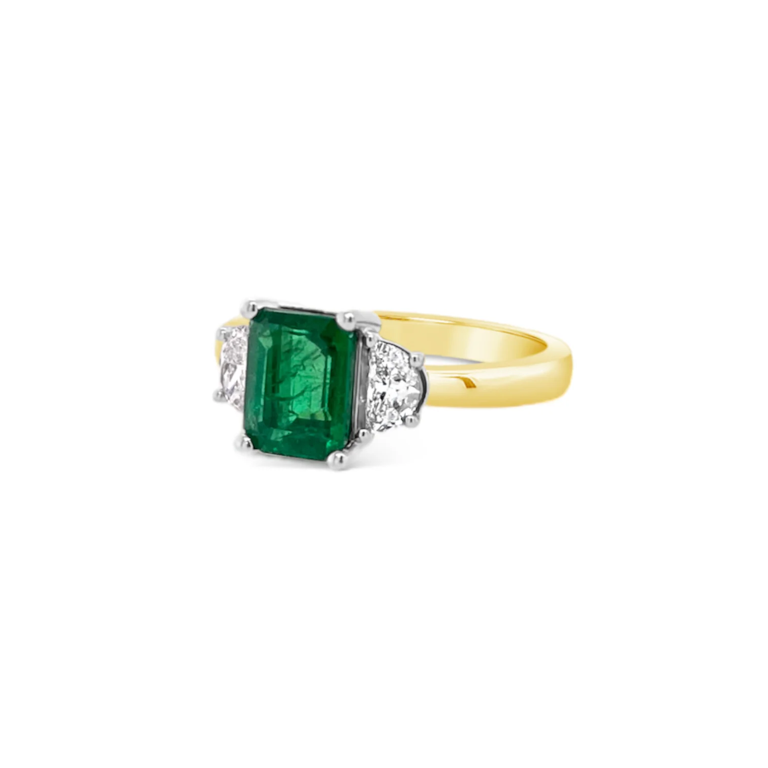 Emerald & Half-Moon Diamond Ring - Image 3