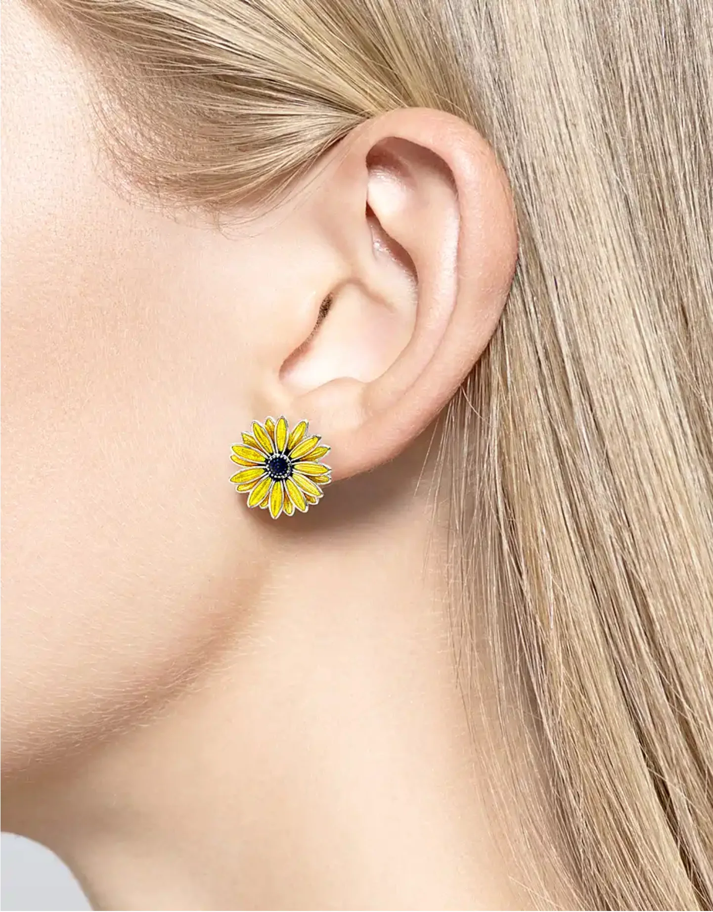 Enamel Sunflower Stud Earrings - Image 2