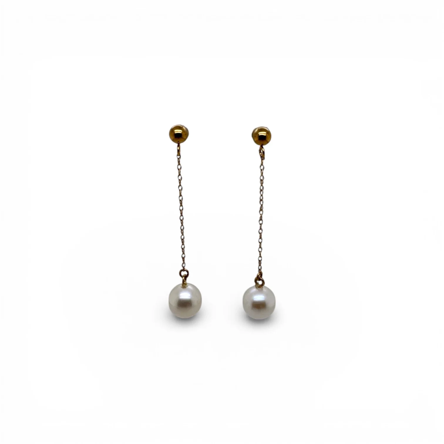 Estate 14k Freshwater Pearl Chain Drop Earrings