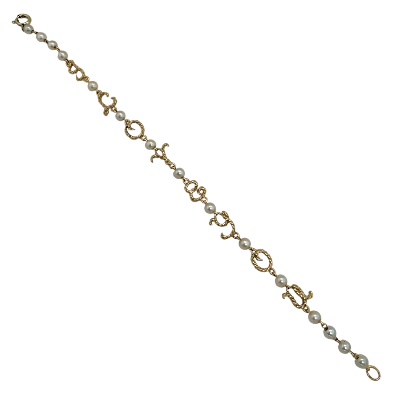 Estate 14k Gold "I Love You" Letter & Pearl Bracelet