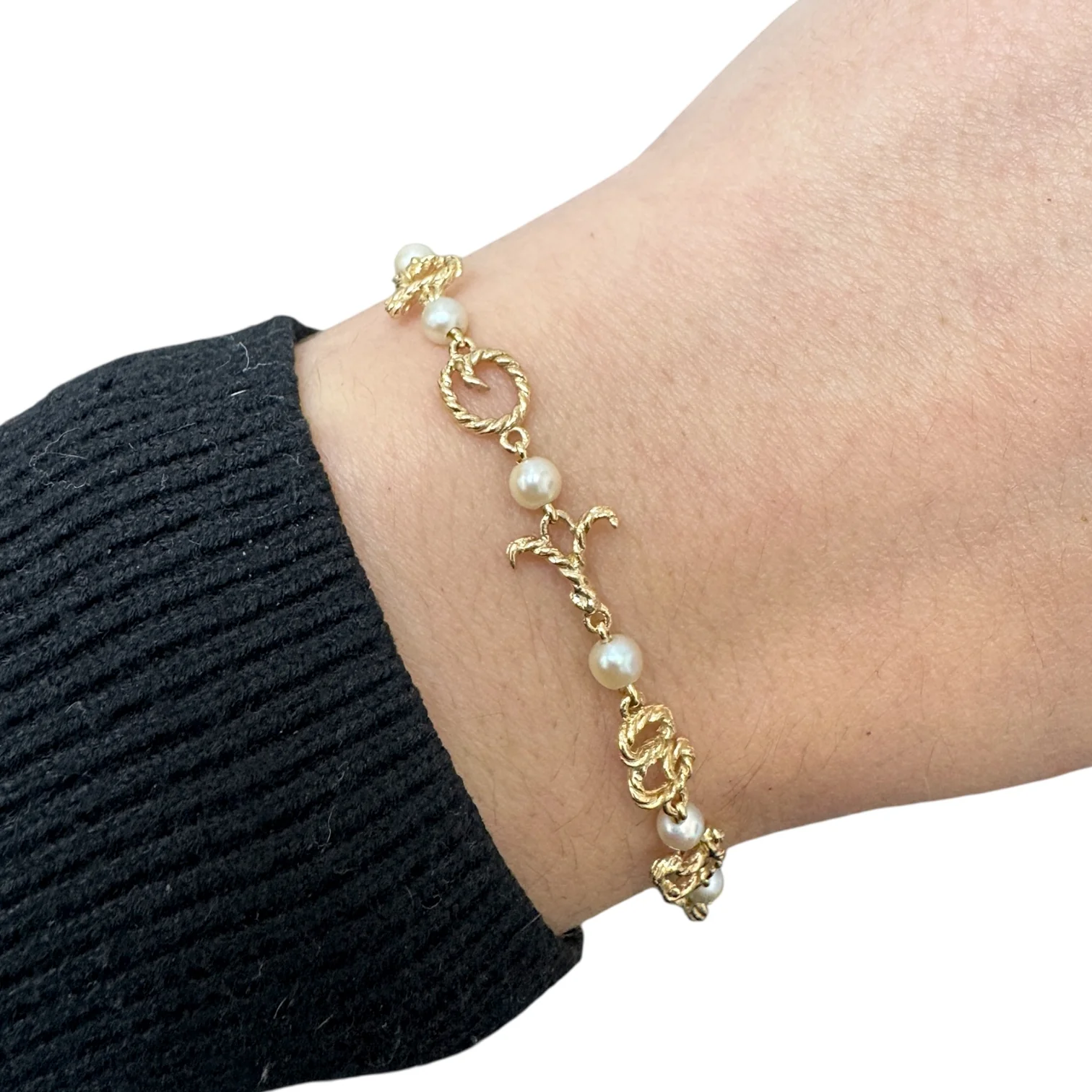 Estate 14k Gold "I Love You" Letter & Pearl Bracelet - Image 2