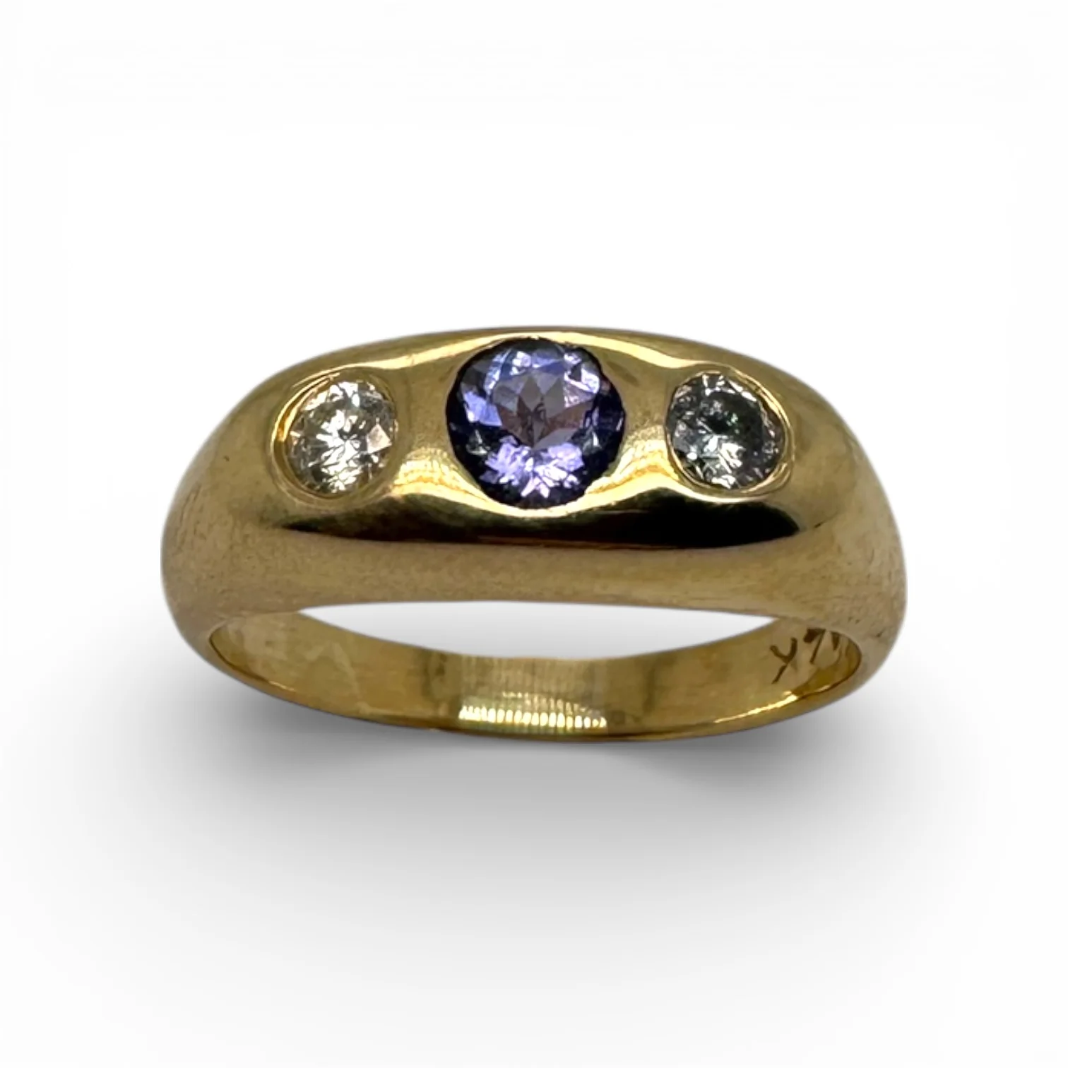 Estate 14k Gold Tanzanite & Diamond Flush-Set Ring