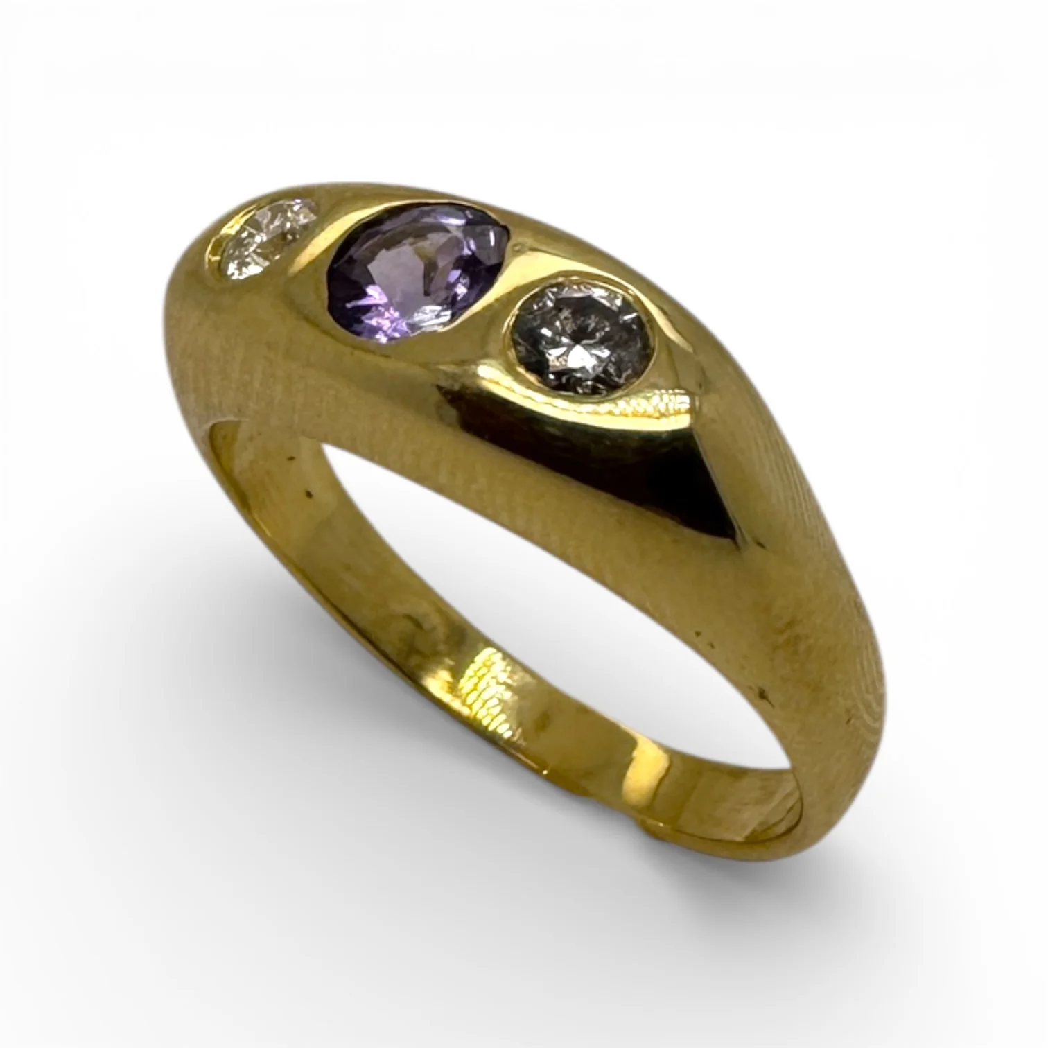 Estate 14k Gold Tanzanite & Diamond Flush-Set Ring - Image 2