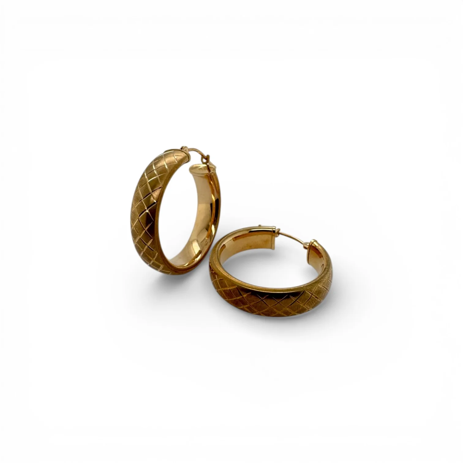 Estate 14k Patterned Hollow Hoop Earrings