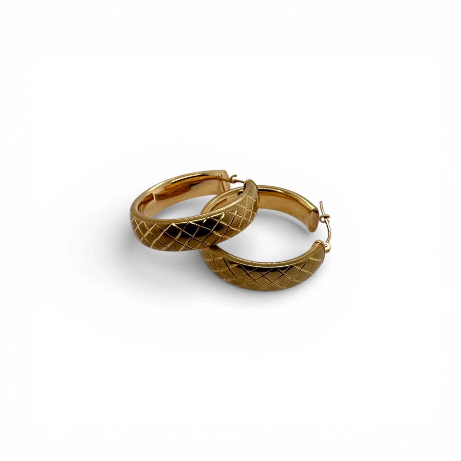 Estate 14k Patterned Hollow Hoop Earrings - Image 2