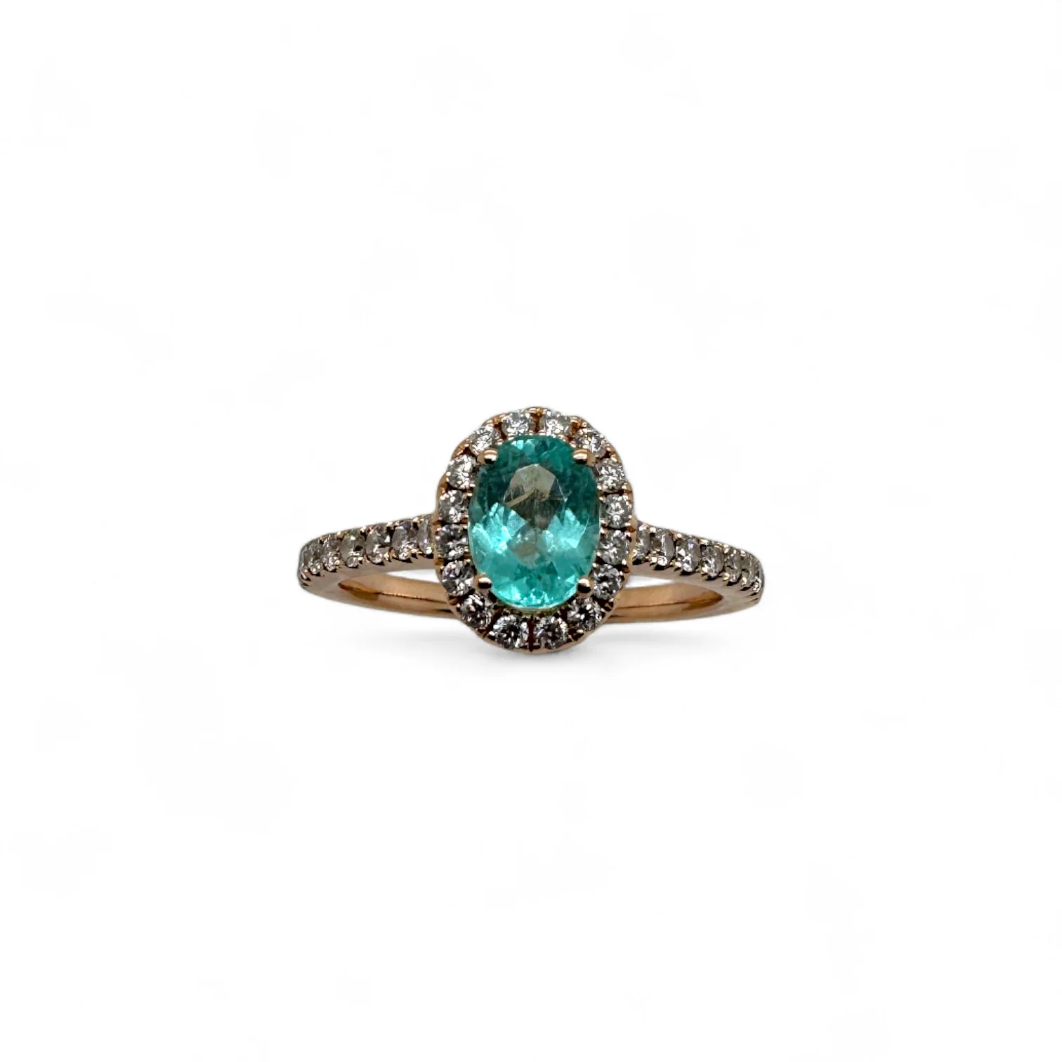 Estate 18k Rose Gold Paraíba Tourmaline & Diamond Ring