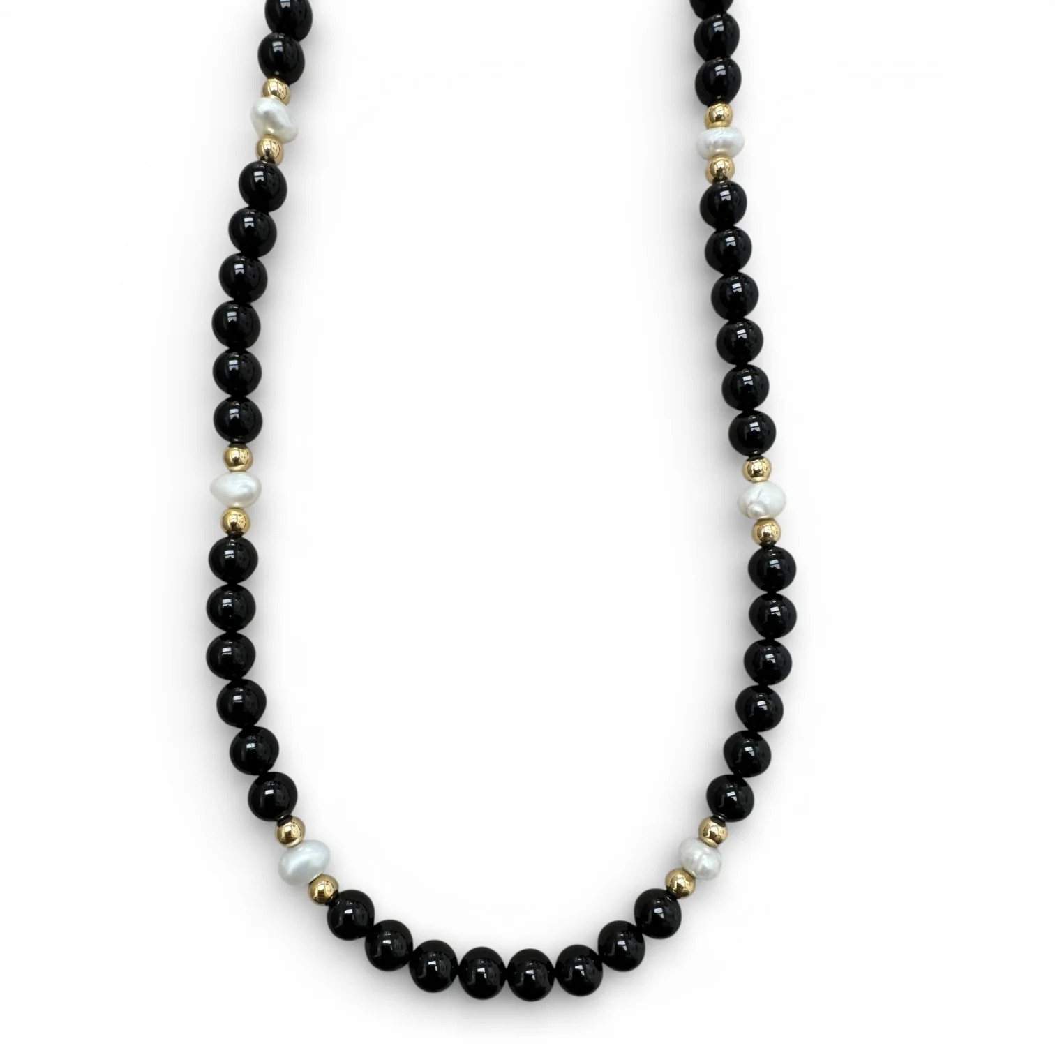Estate Black Onyx & Baroque Pearl Bead Strand Necklace