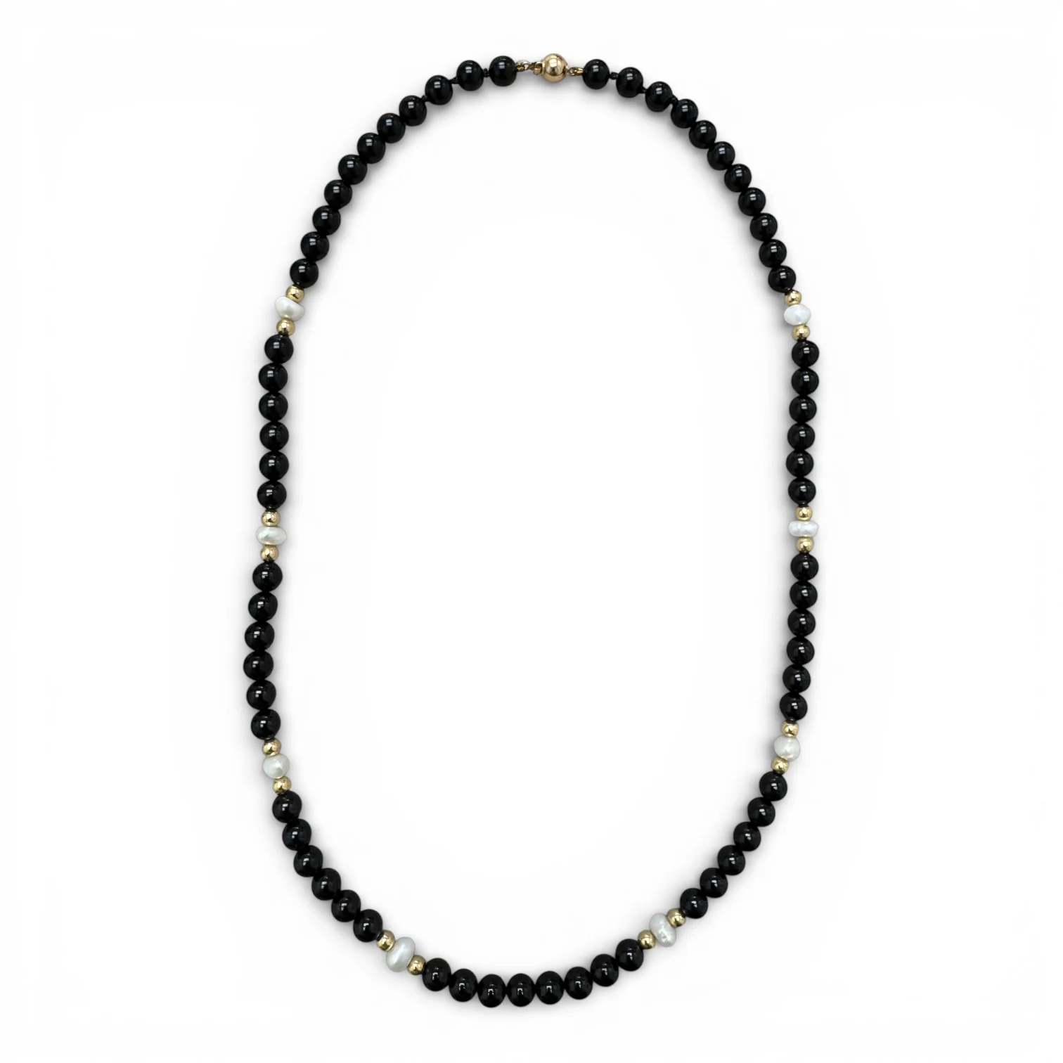Estate Black Onyx & Baroque Pearl Bead Strand Necklace - Image 2