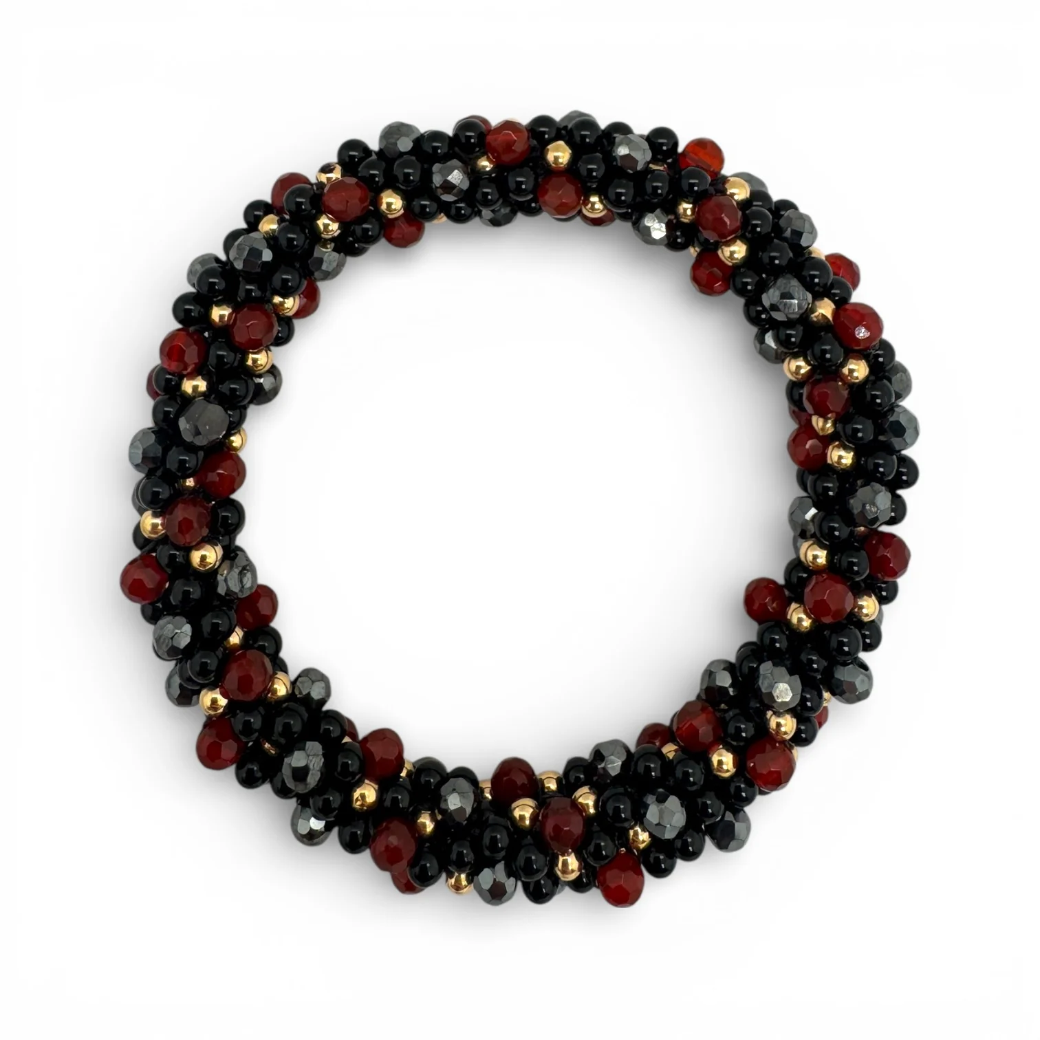 Estate Carnelian, Black Onyx, Hematite & Gold Bead Bracelet