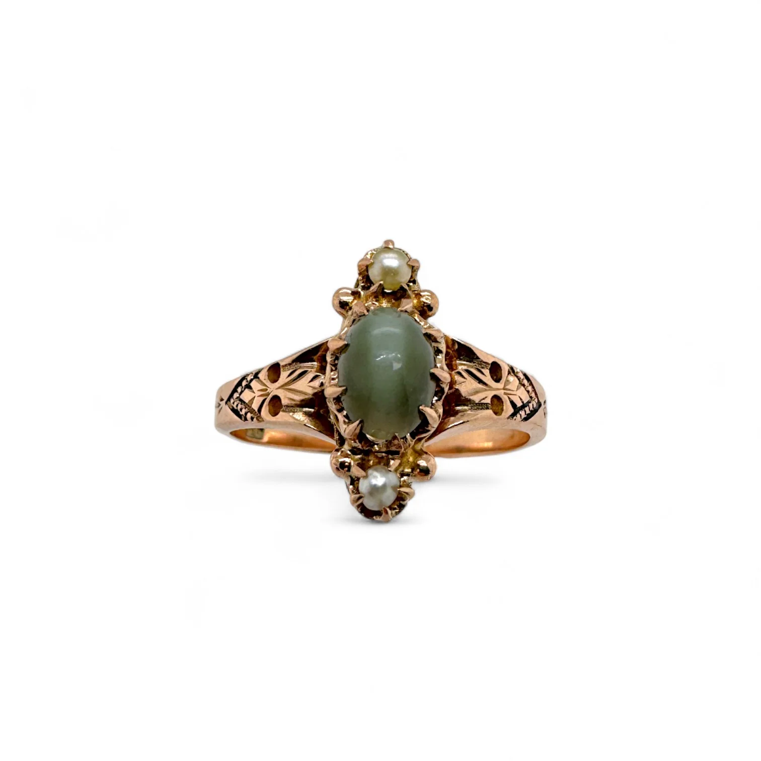 Estate Cat's Eye Quartz & Seed Pearl Ring