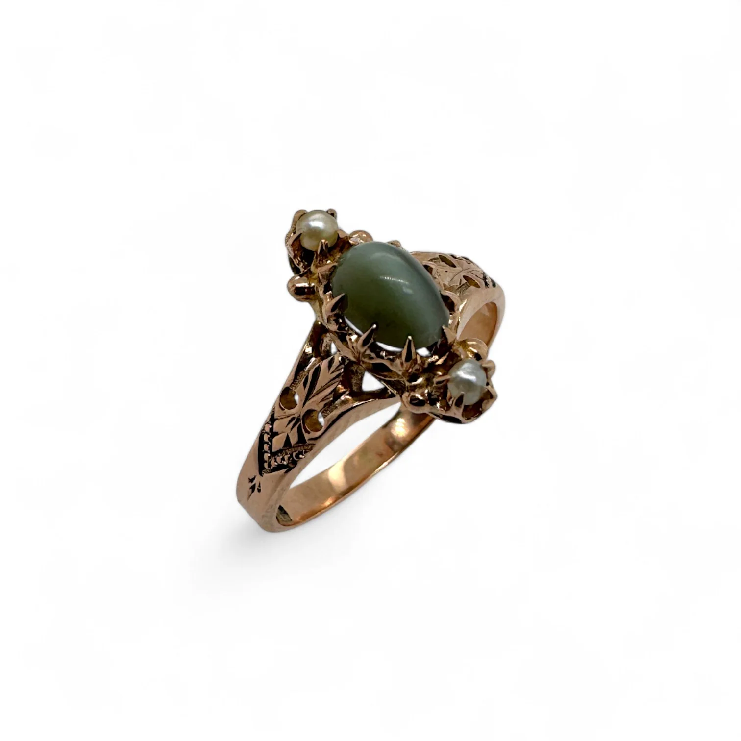 Estate Cat's Eye Quartz & Seed Pearl Ring - Image 2