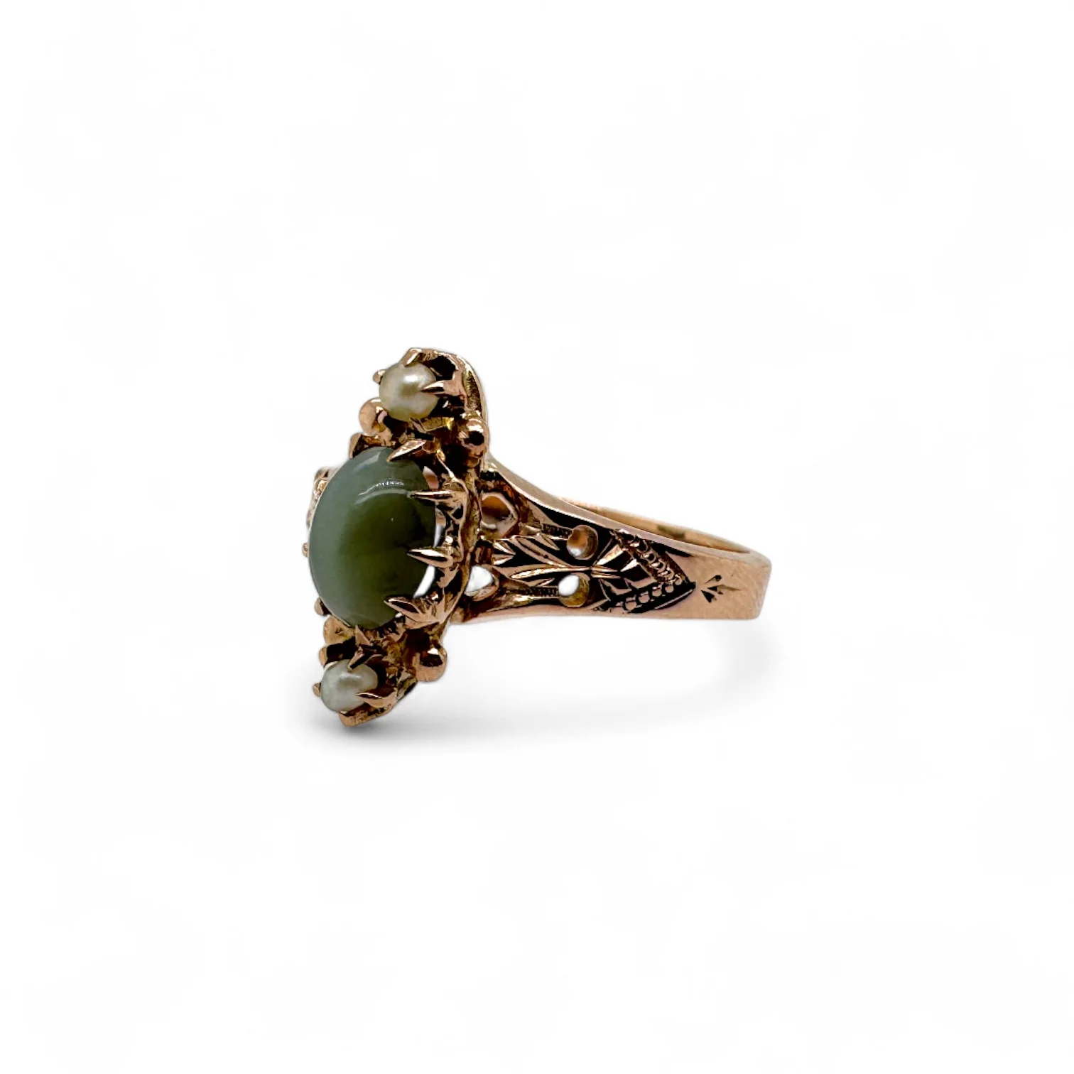 Estate Cat's Eye Quartz & Seed Pearl Ring - Image 3