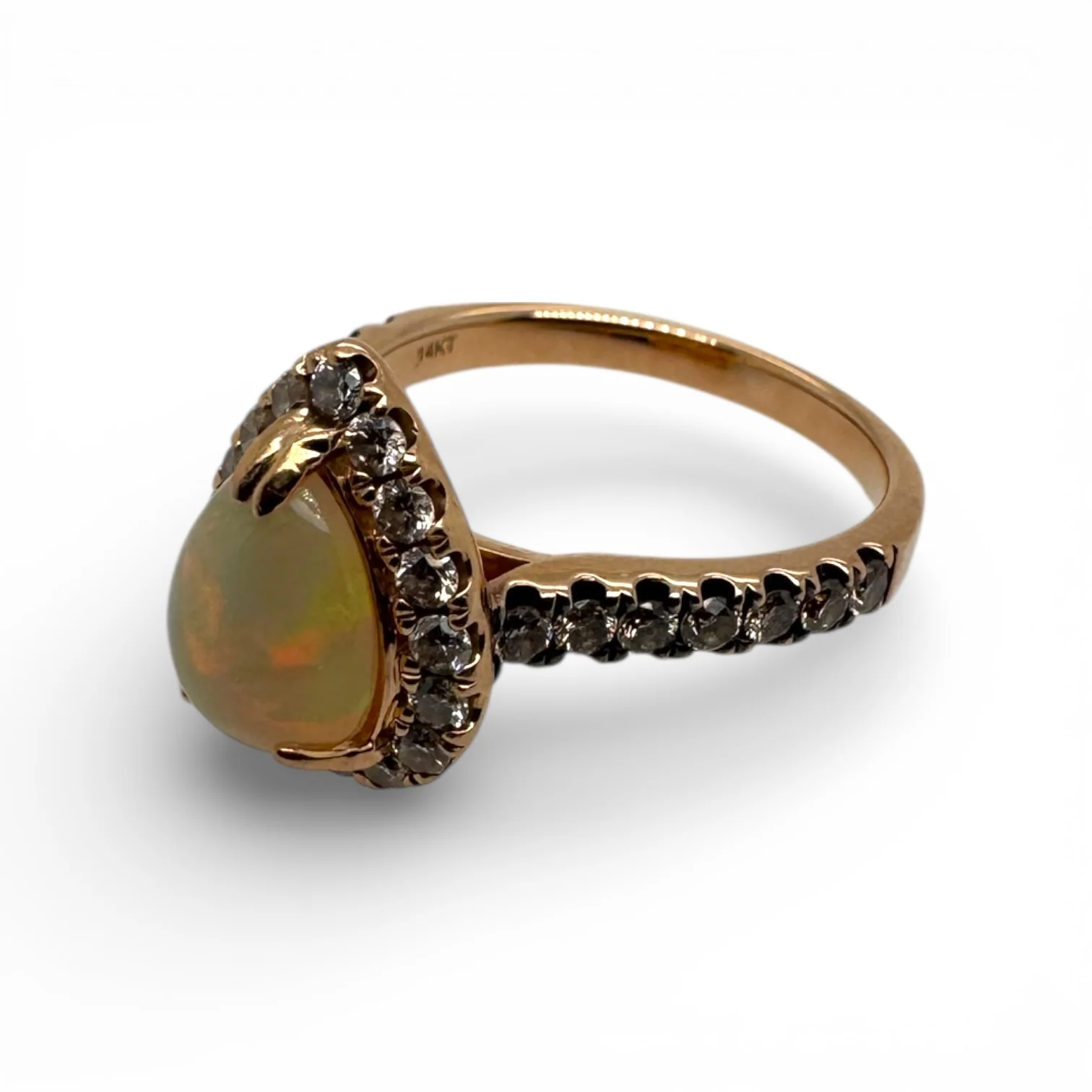 Estate Pear-Shaped Opal & Diamond Halo Ring - Image 3