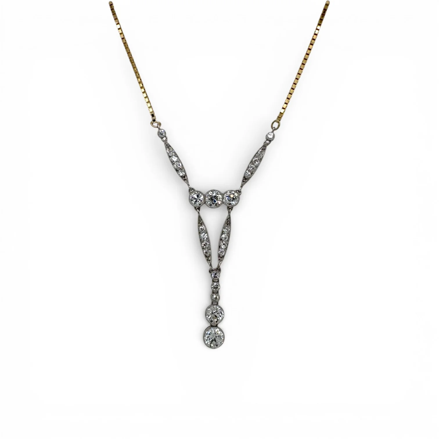 Estate Platinum & 14k Diamond Necklace
