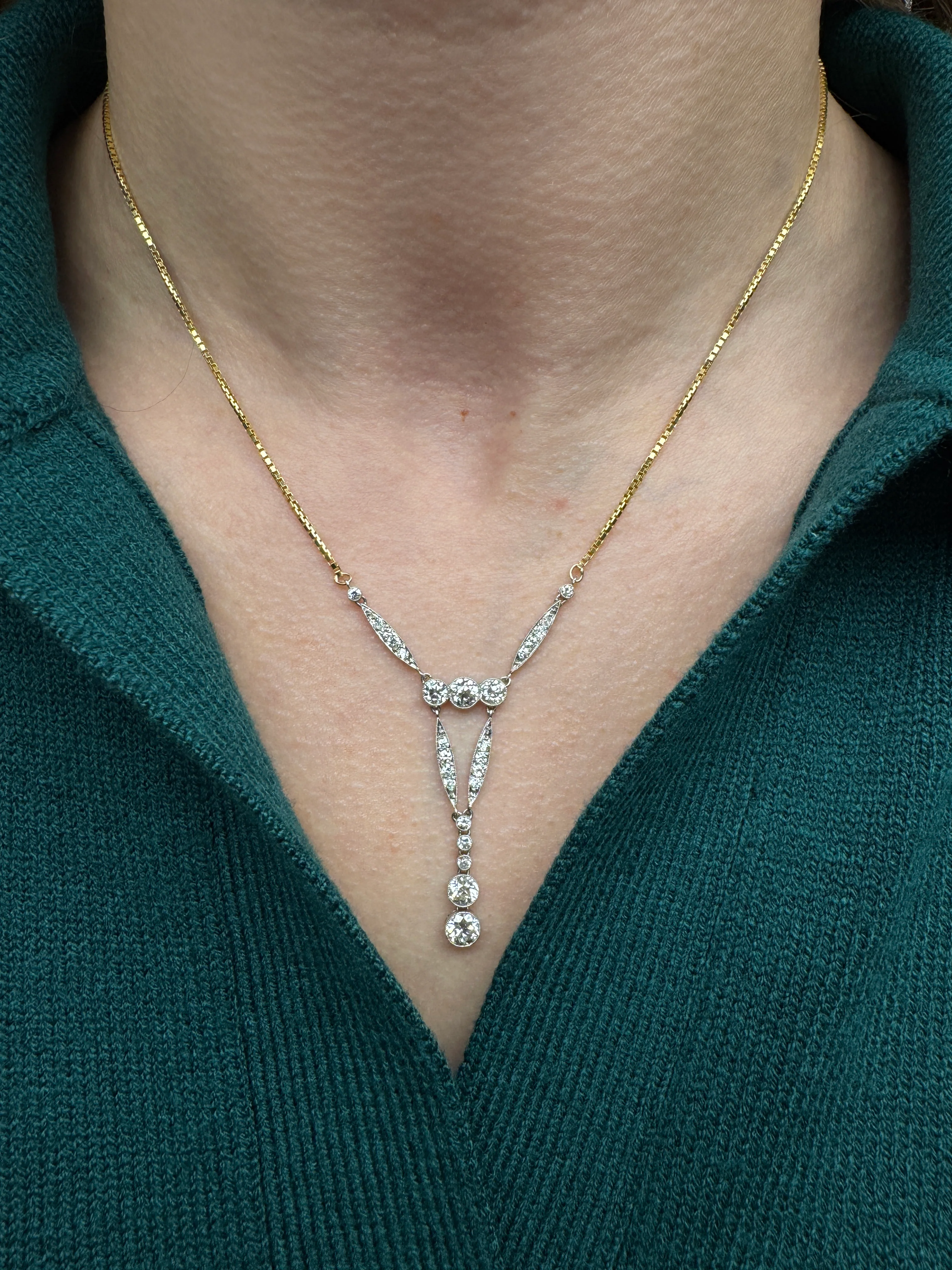 Estate Platinum & 14k Diamond Necklace - Image 3