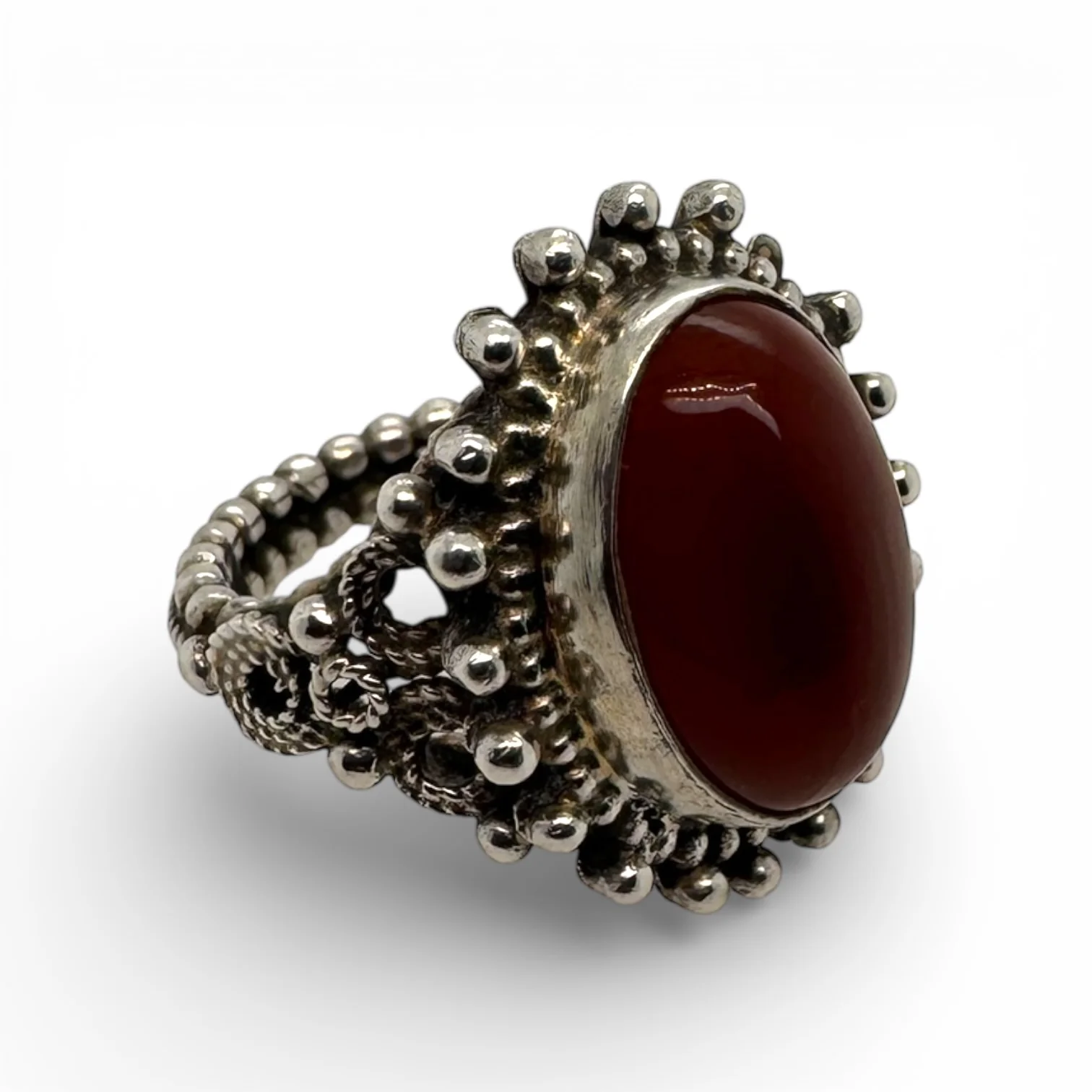 Estate Silver Sard Beaded Ring