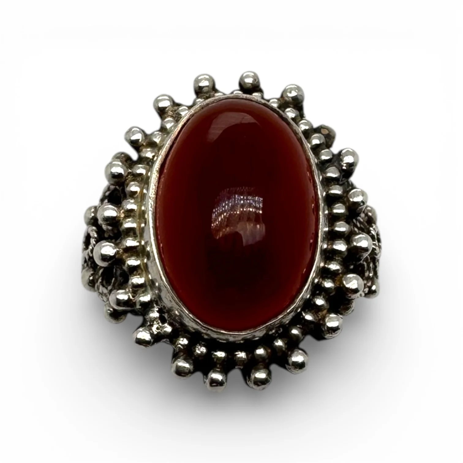 Estate Silver Sard Beaded Ring - Image 2