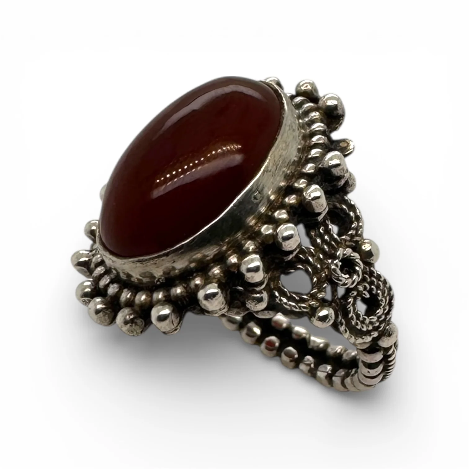 Estate Silver Sard Beaded Ring - Image 3