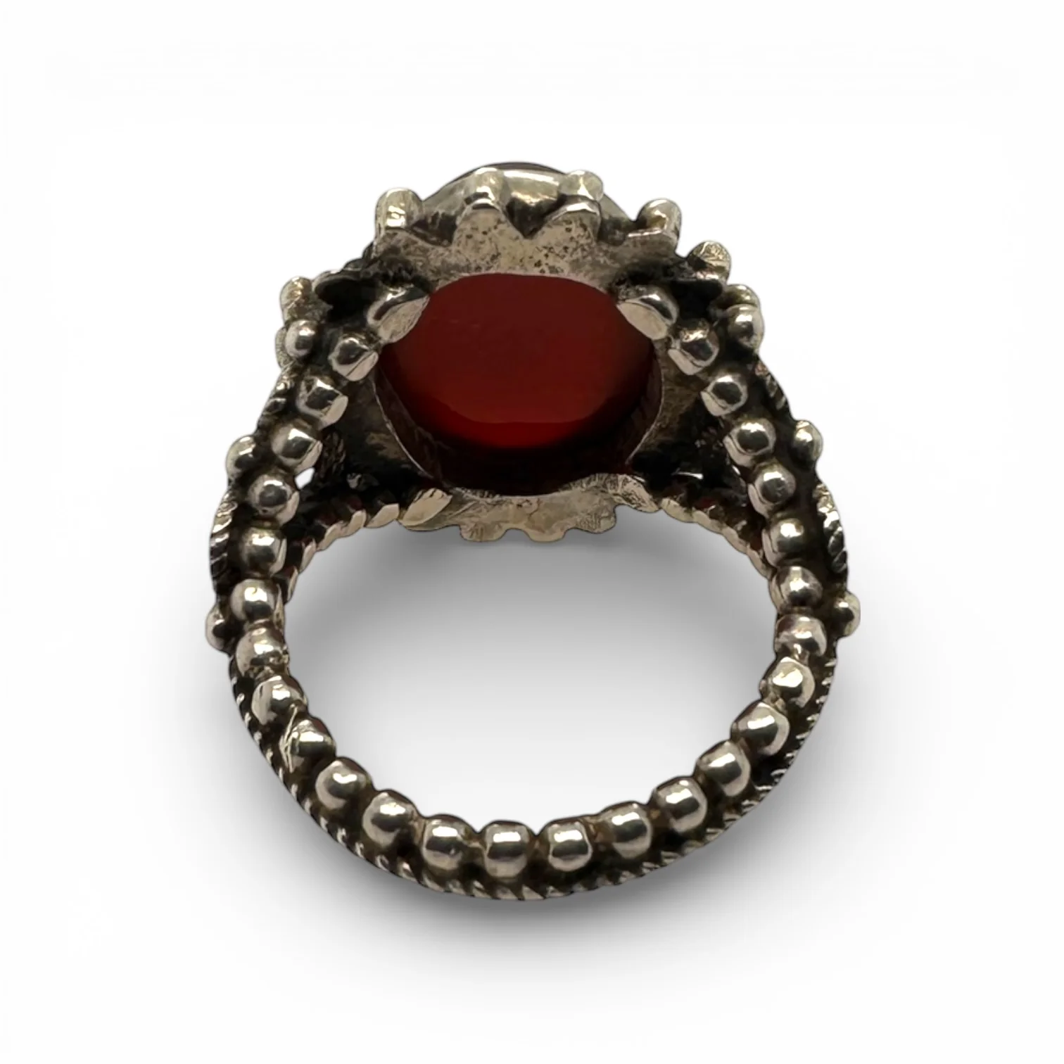 Estate Silver Sard Beaded Ring - Image 4