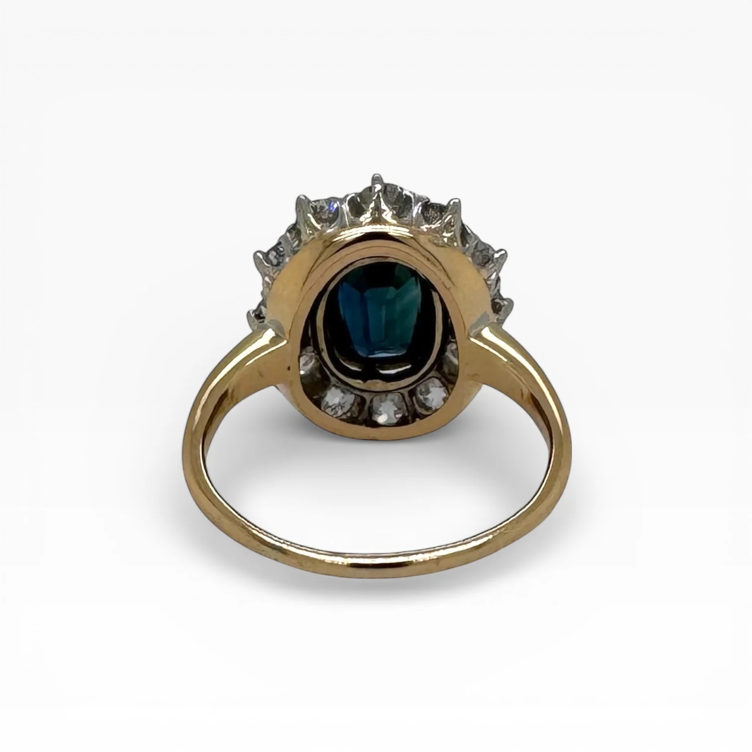 Estate Teal Sapphire & Old European-cut Diamond Ring - Image 2