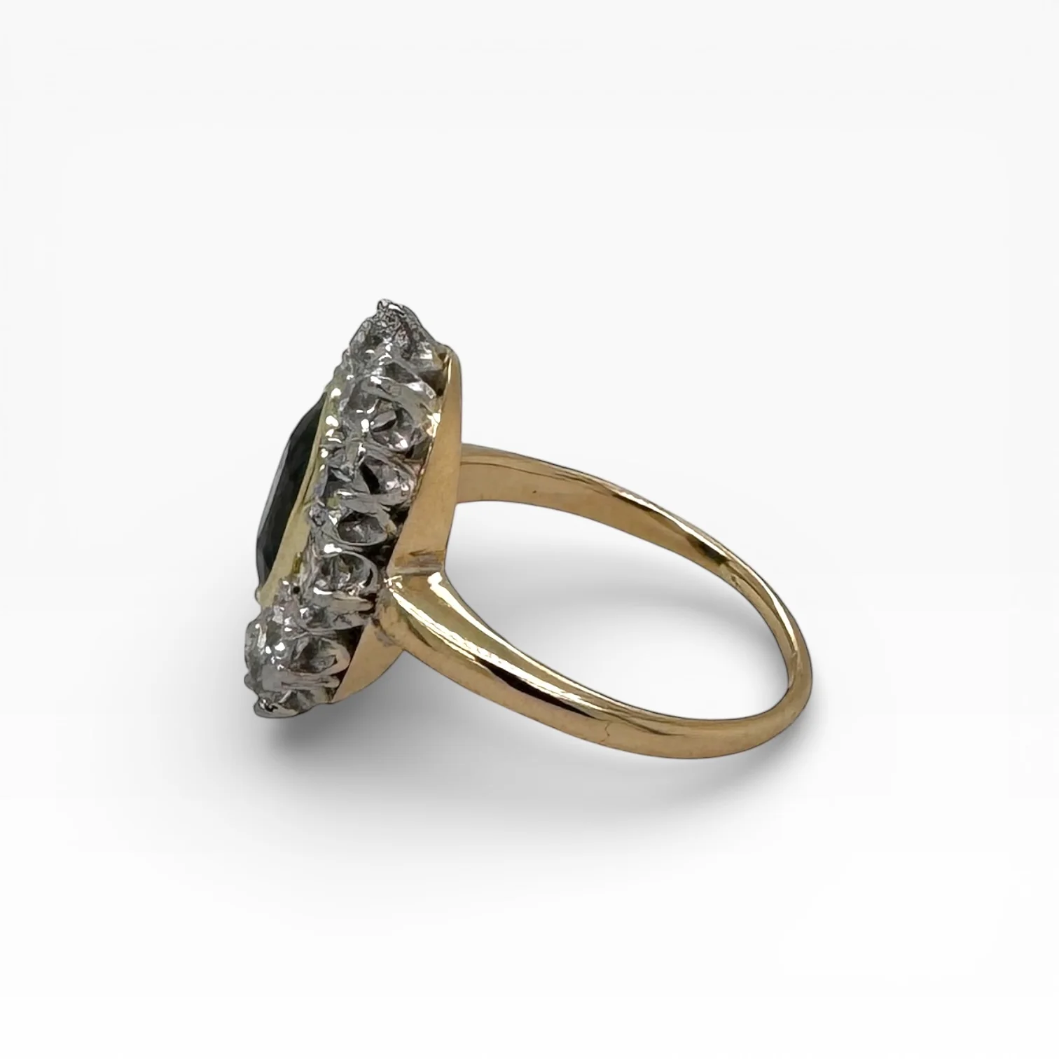 Estate Teal Sapphire & Old European-cut Diamond Ring - Image 3