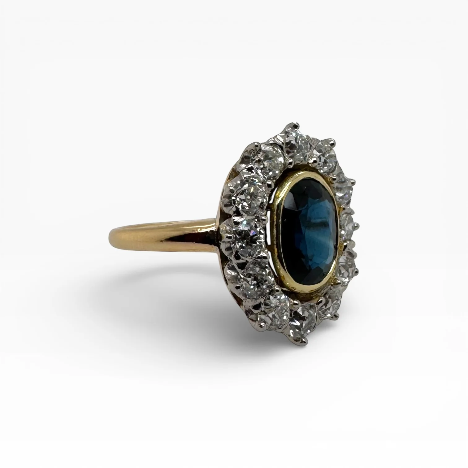 Estate Teal Sapphire & Old European-cut Diamond Ring - Image 5