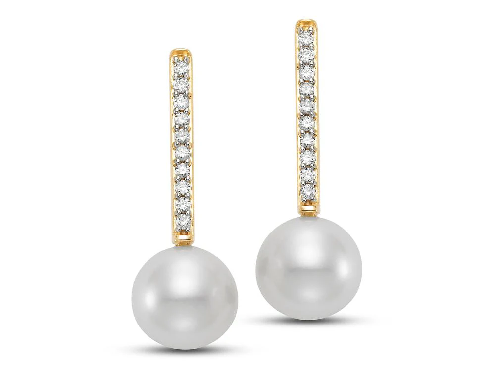 Freshwater Pearl & Diamond Line Drop Earrings - Image 2