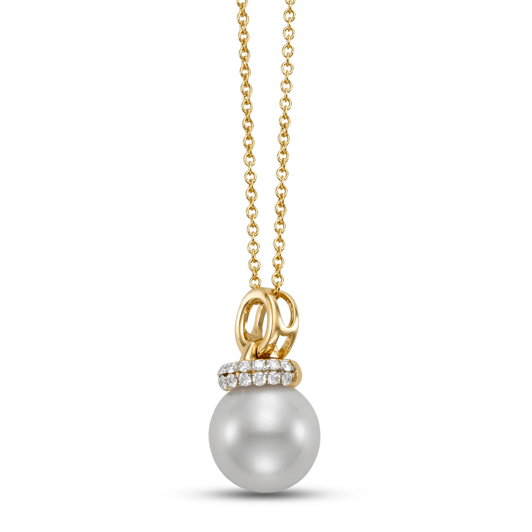 Freshwater Pearl & Pavé Diamond Pendant Necklace - Image 2