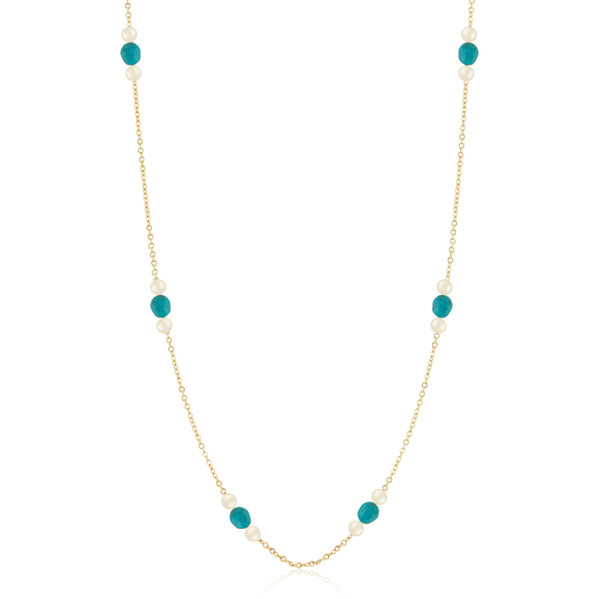 Freshwater Pearl & Turquoise Bead Station Necklace