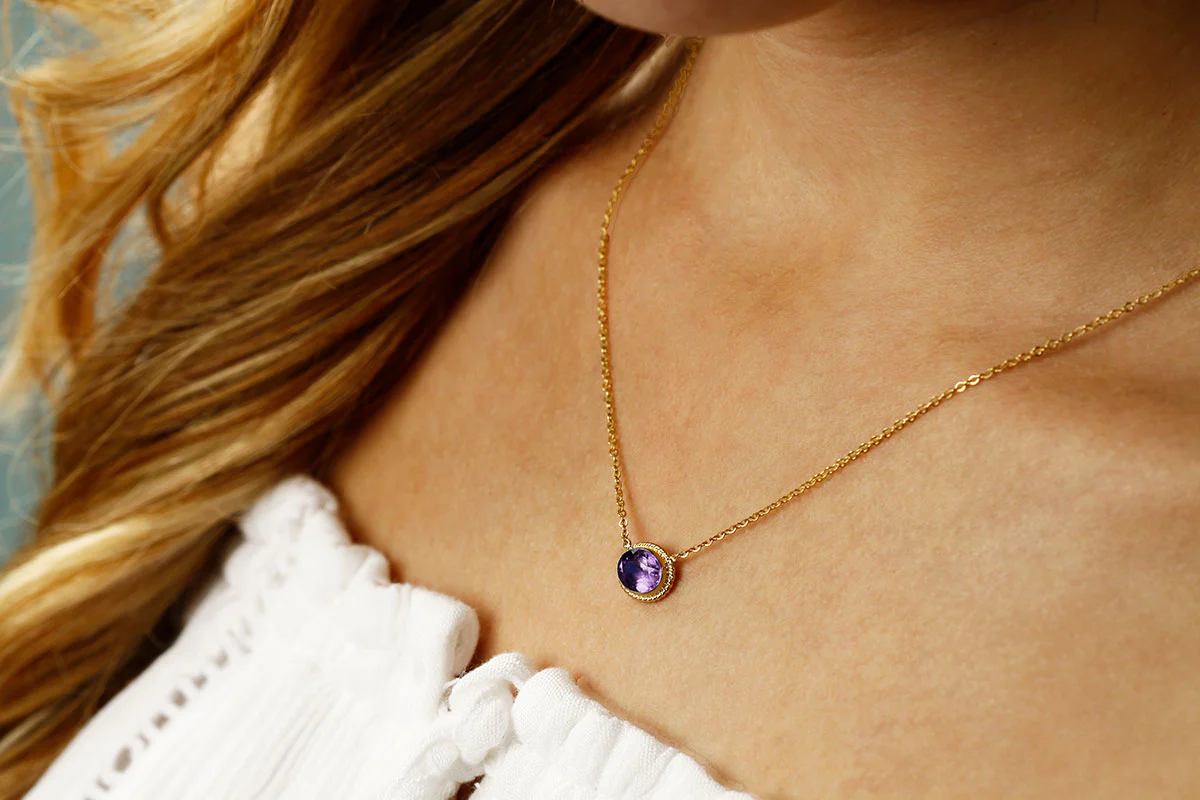 Gemstone Twist Bezel Necklace - Image 7
