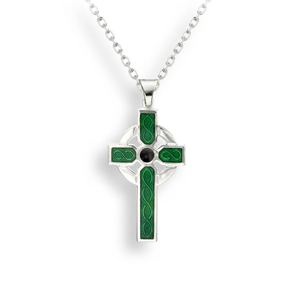 Green Enamel Celtic Cross Necklace