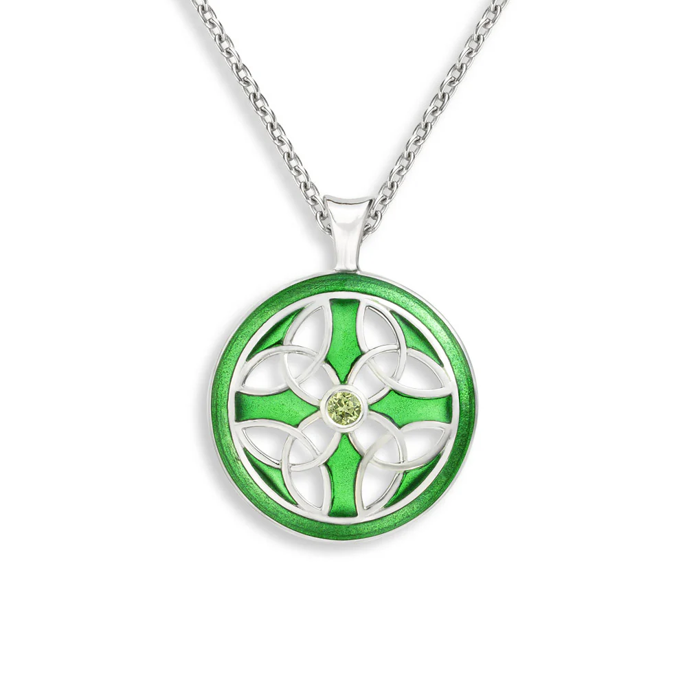 Green Plique-A-Jour Circle Celtic Cross Necklace