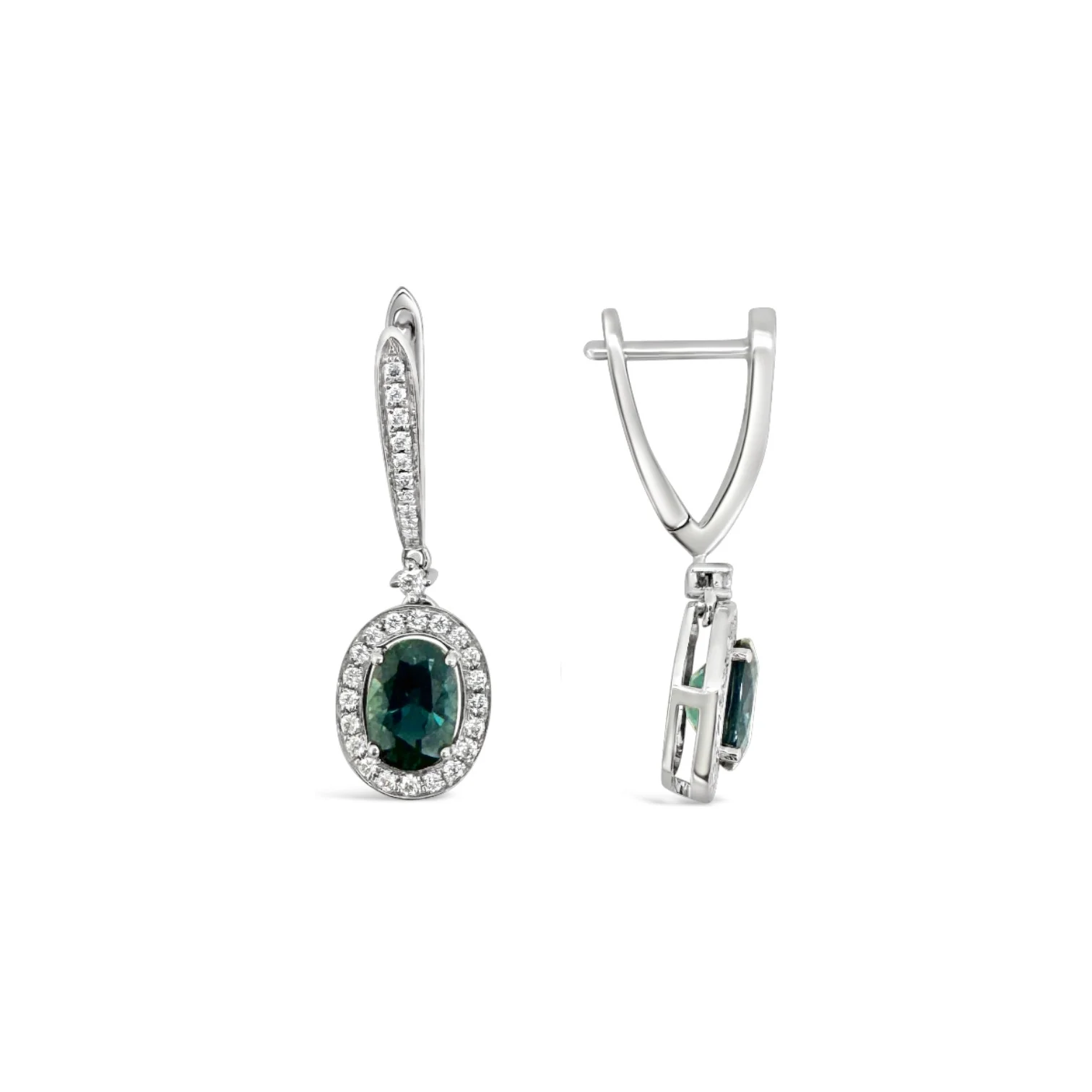 Green Sapphire & Diamond Drop Earrings - Image 2
