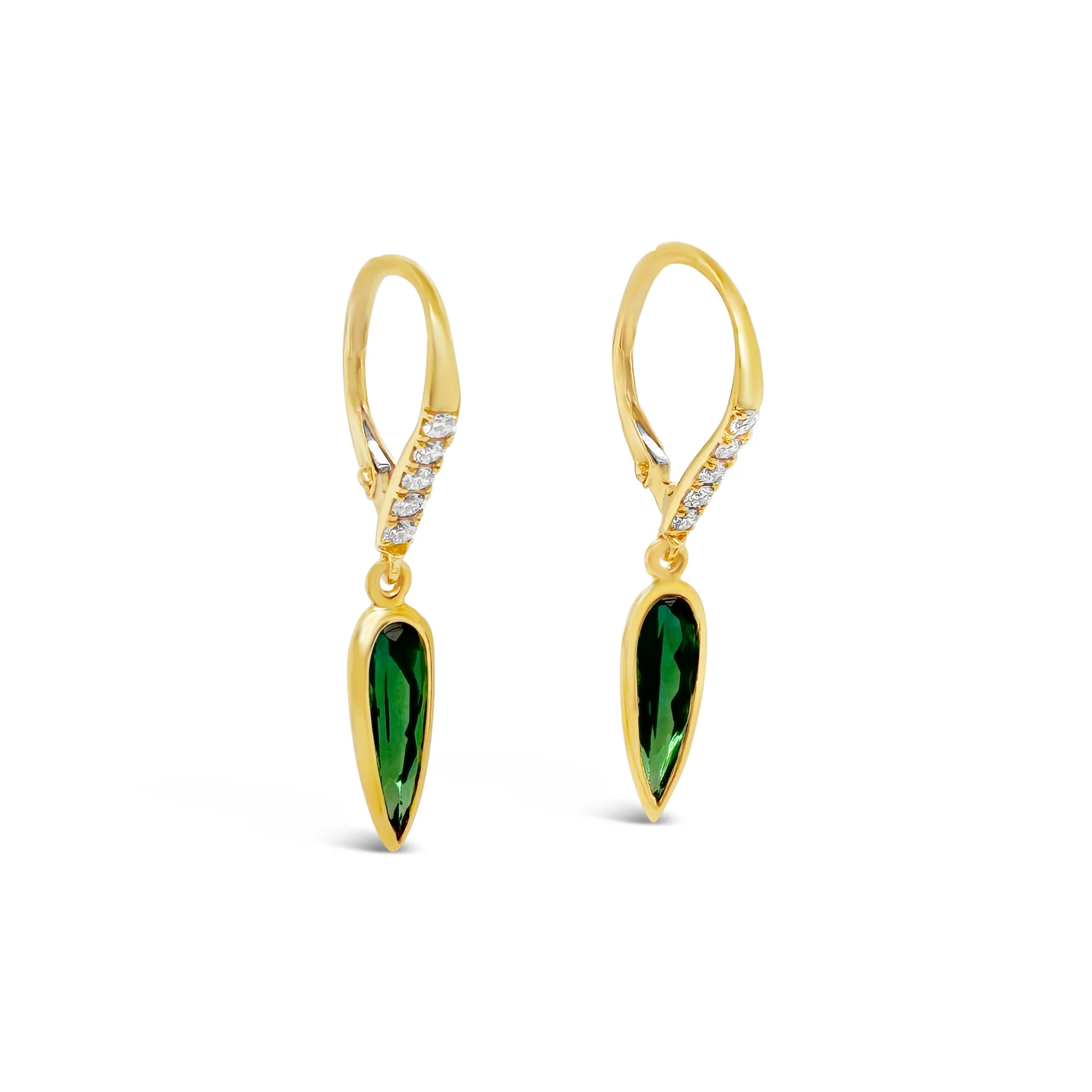 Green Tourmaline & Diamond Spike Drop Earrings - Image 2