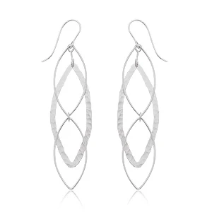 Hammered Double Marquise Drop Wire Earrings