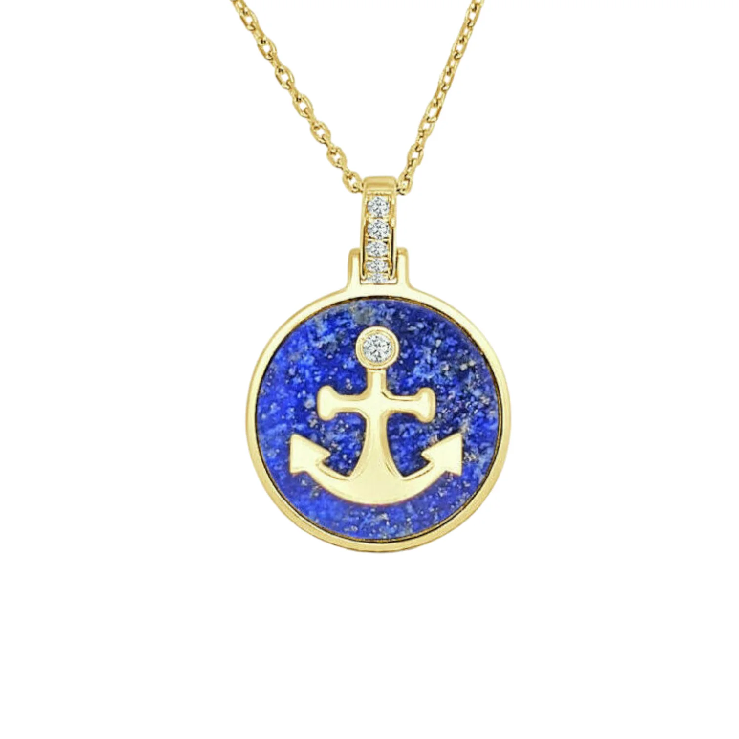 Lapis Anchor Necklace with Diamonds