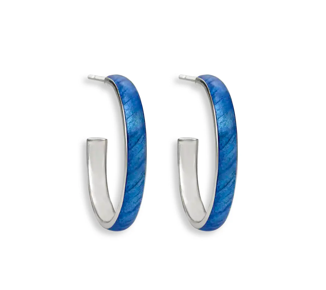 Large Blue Enamel Hoop Earrings
