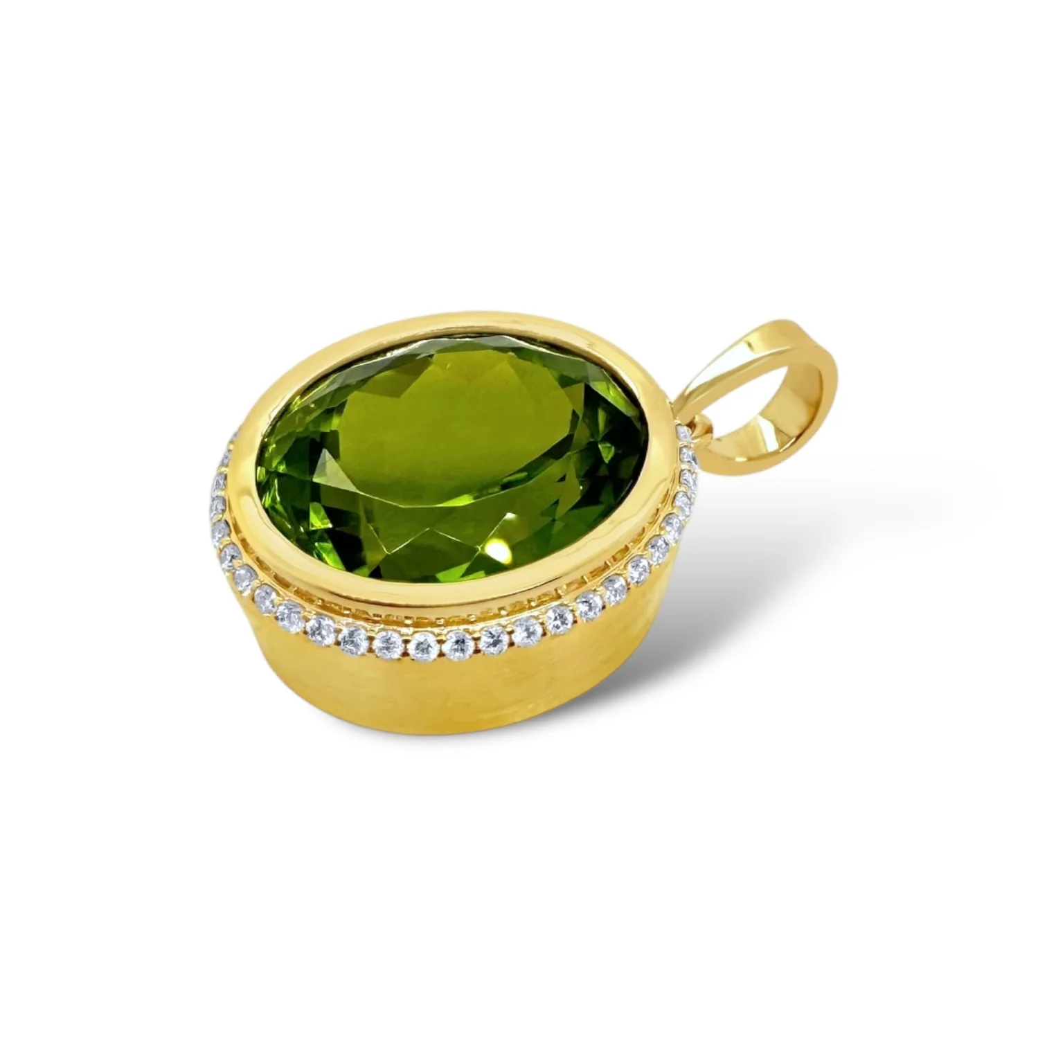 Large Oval Peridot & Diamond Bezel Pendant - Image 3