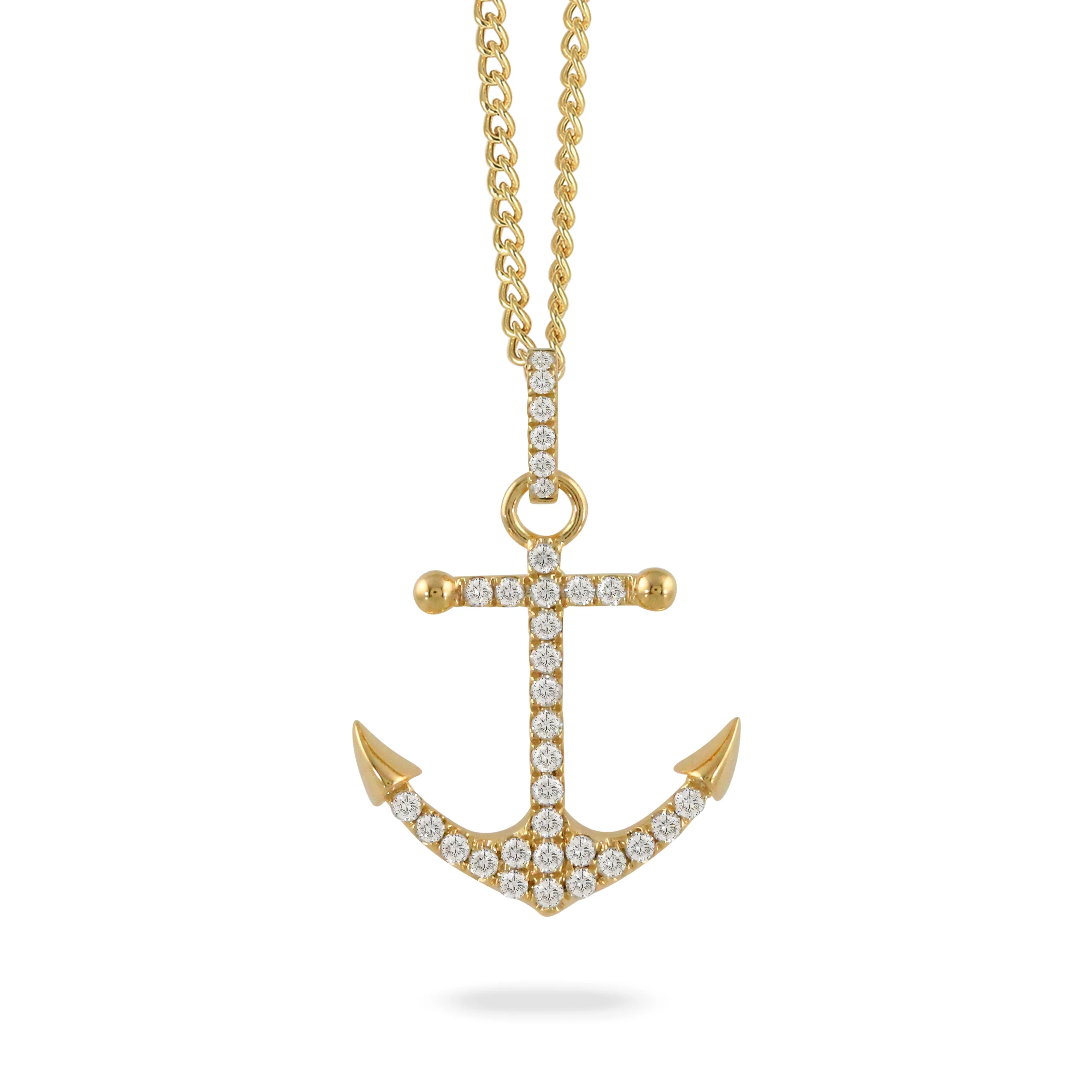 Large Pavé Diamond Anchor Necklace