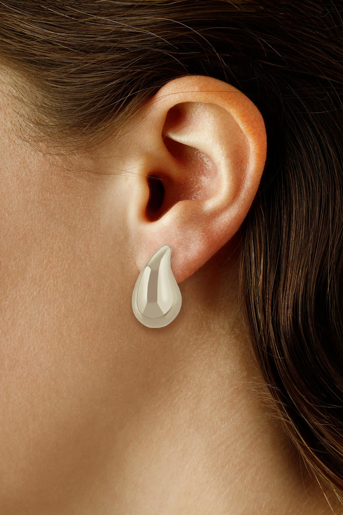 Large Puffed Teardrop Stud Earrings - Image 2