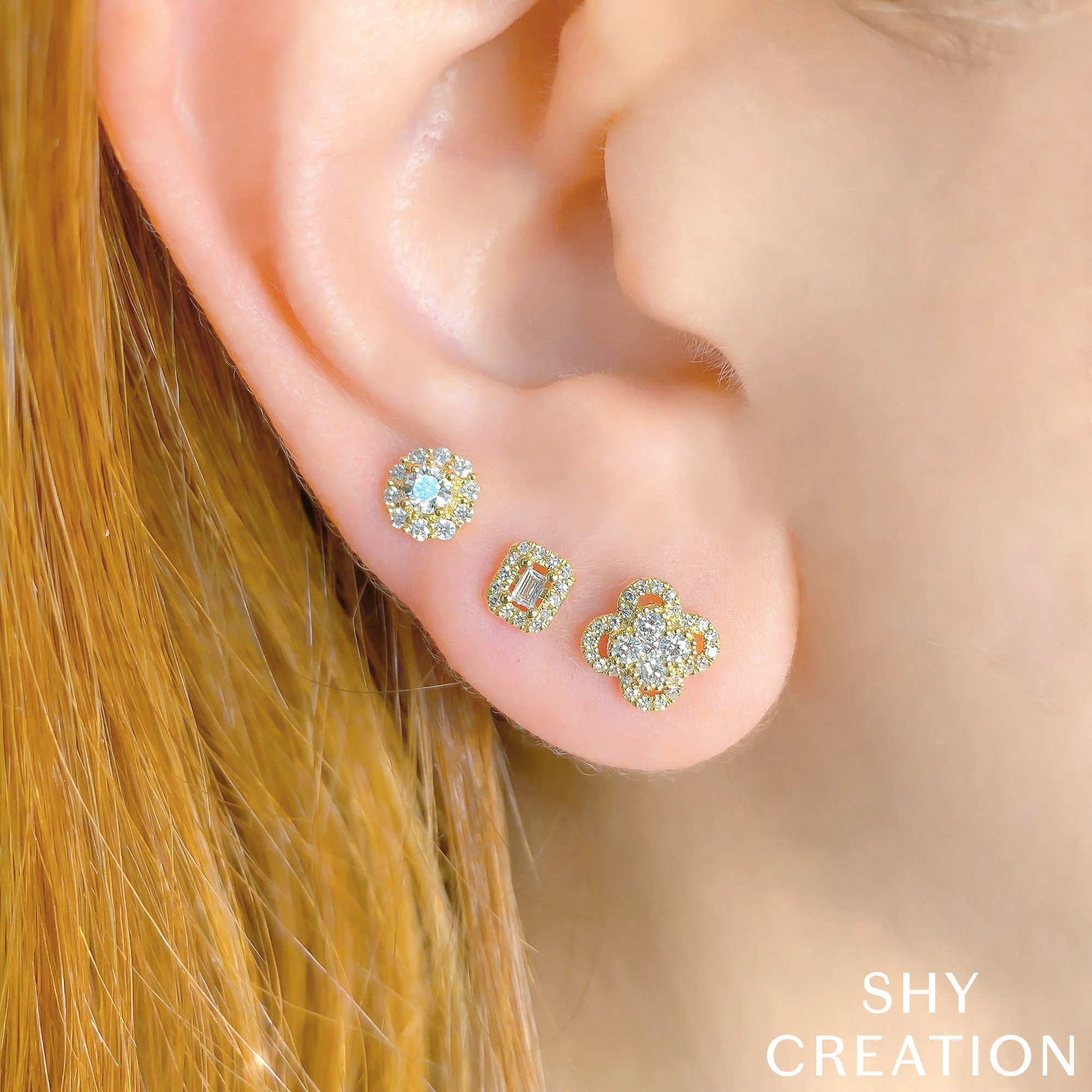 Mini Baguette Diamond Halo Stud Earrings - Image 2