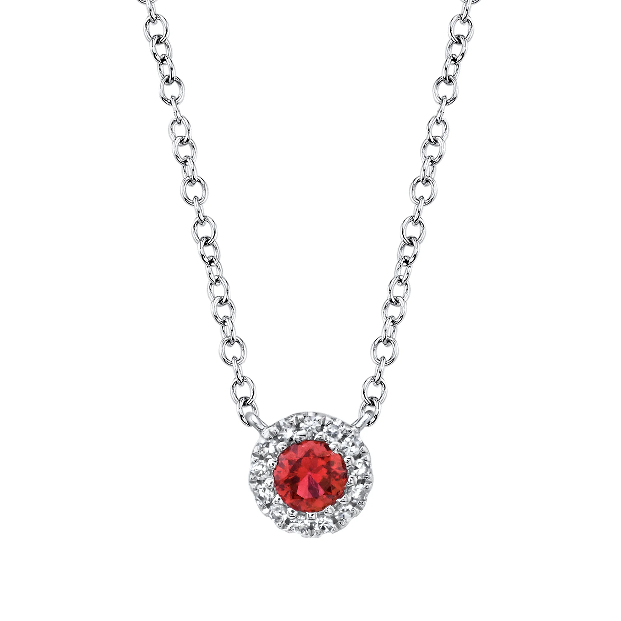 Mini Ruby & Diamond Halo Necklace