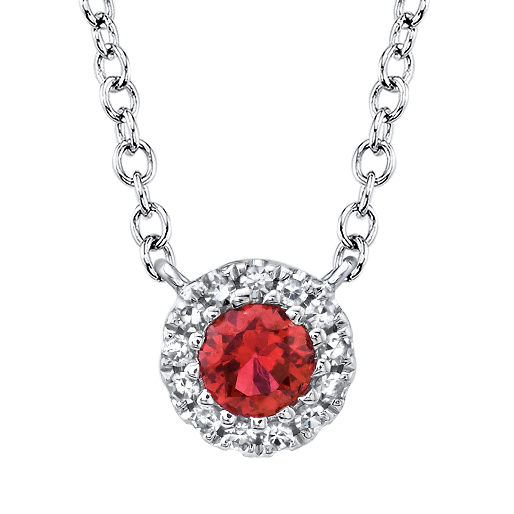 Mini Ruby & Diamond Halo Necklace - Image 2
