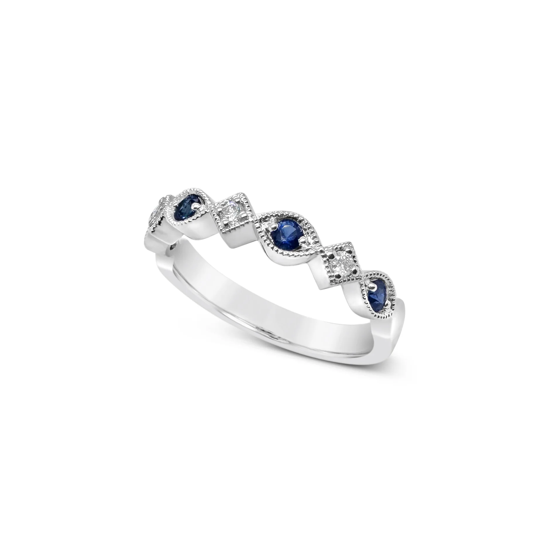 Mixed Shape Sapphire & Diamond Stackable Ring - Image 2