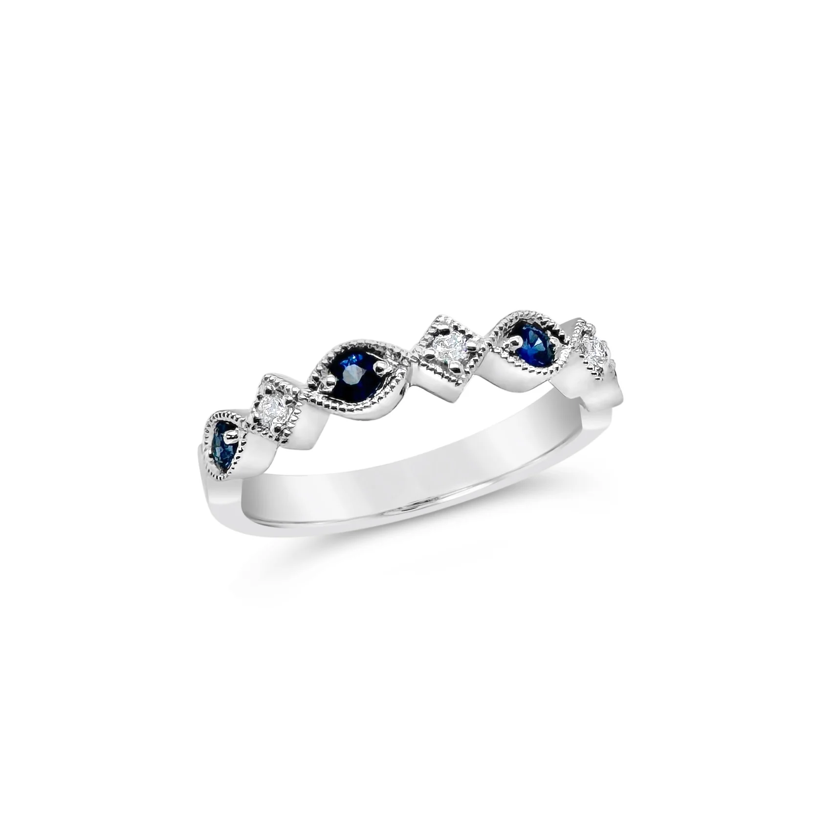Mixed Shape Sapphire & Diamond Stackable Ring - Image 3
