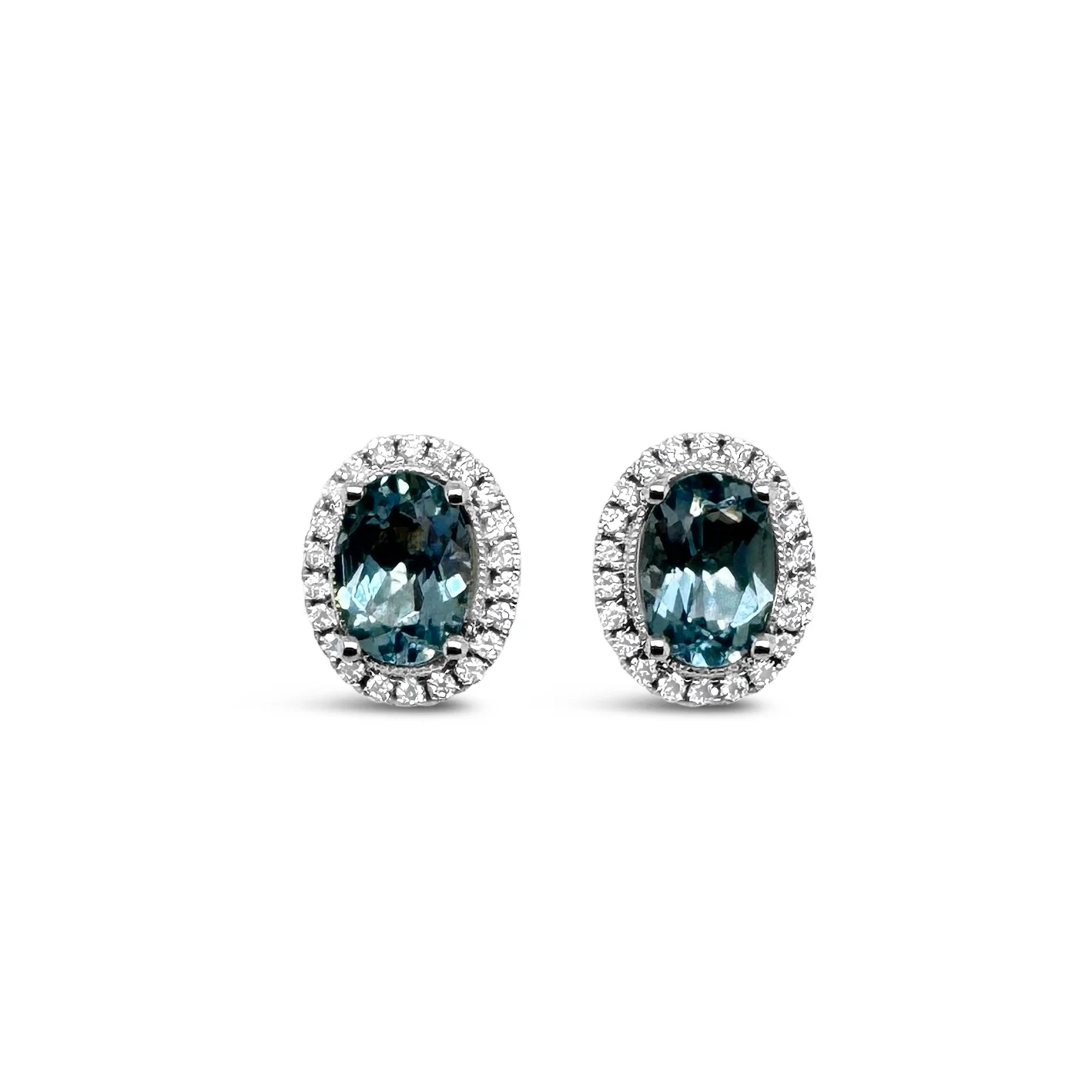 Oval Aquamarine & Diamond Studs