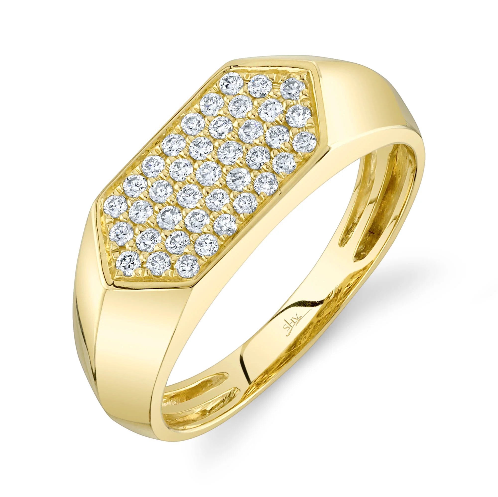 Pavé Diamond Hexagon Signet Ring
