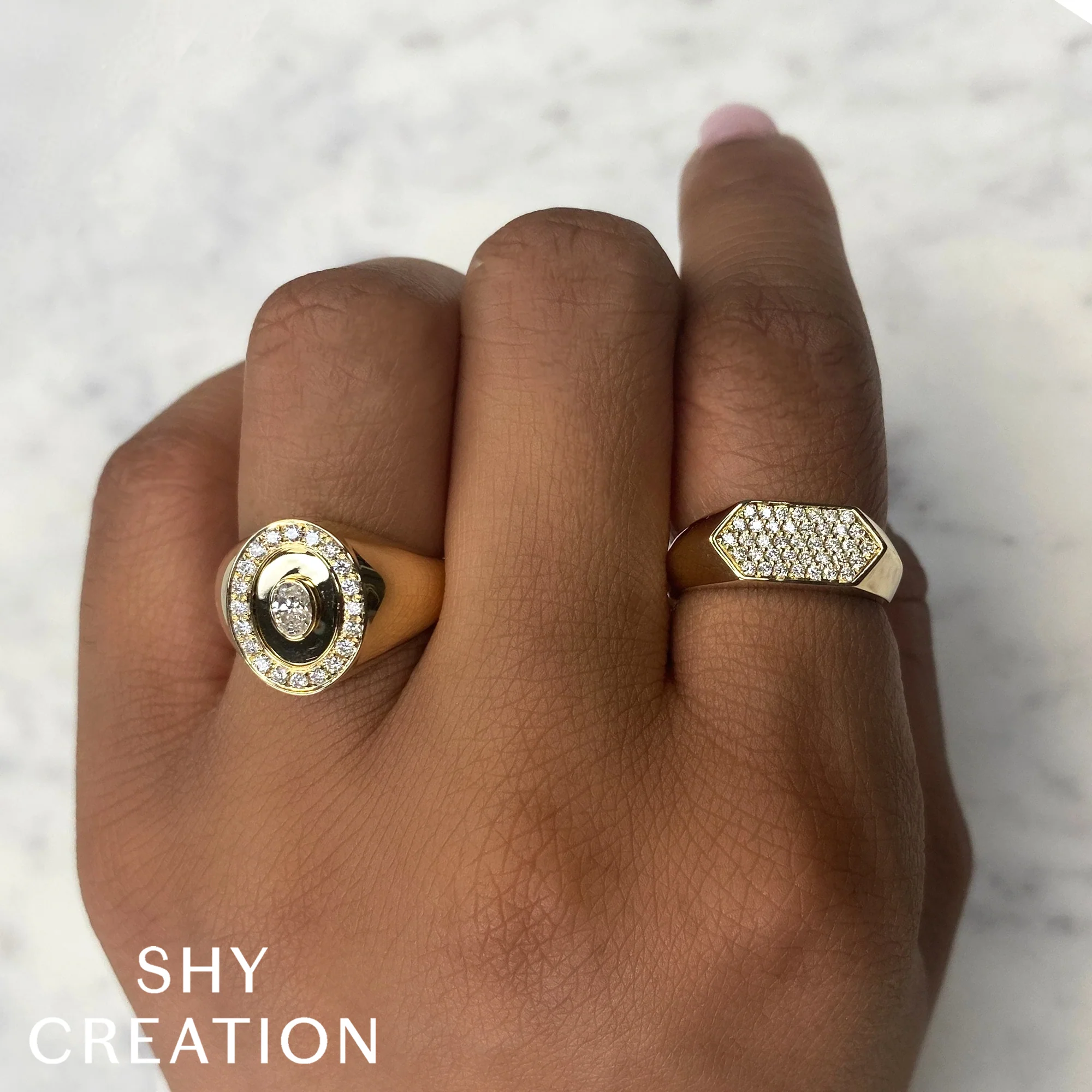 Pavé Diamond Hexagon Signet Ring - Image 2
