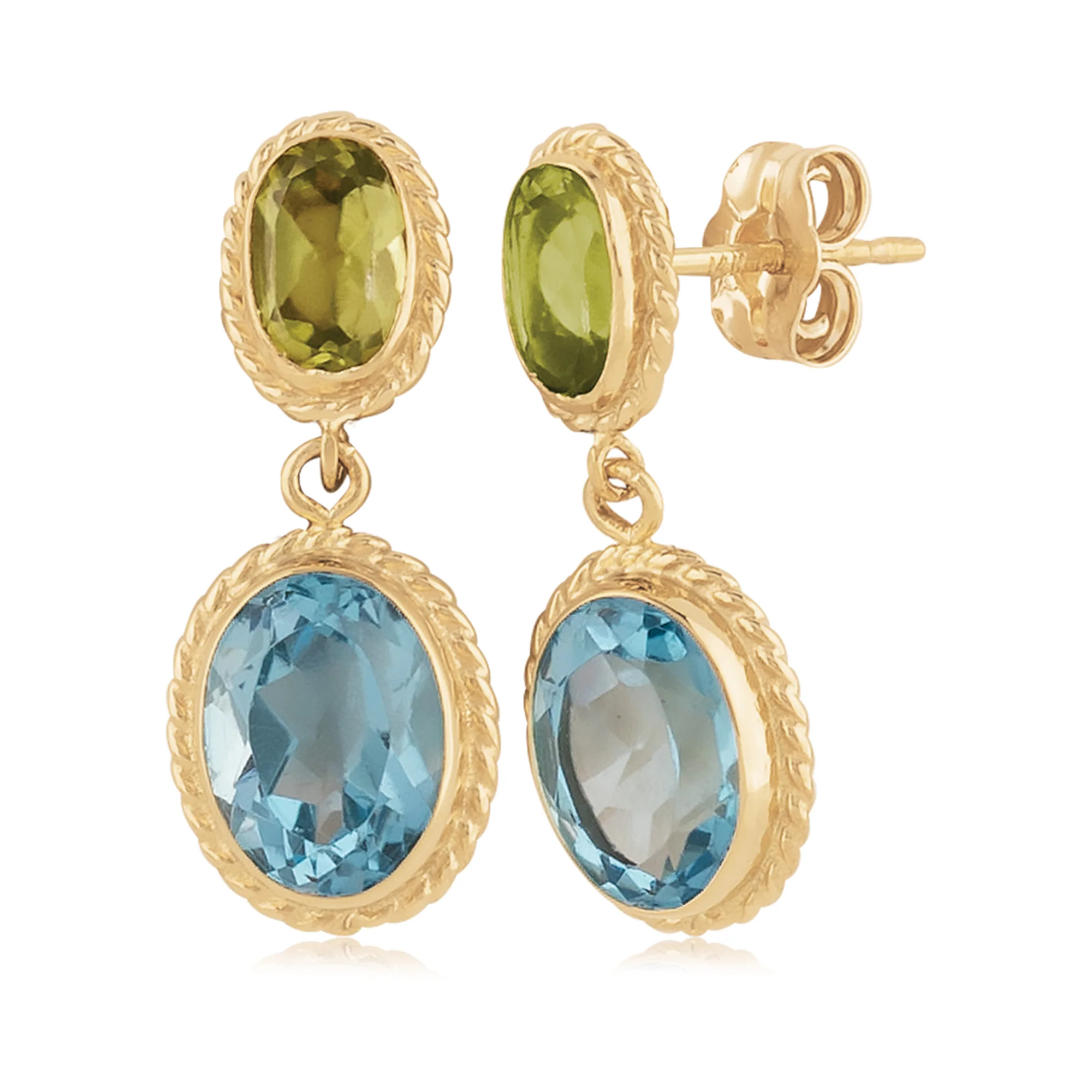 Peridot & Blue Topaz Duo Drop Earrings