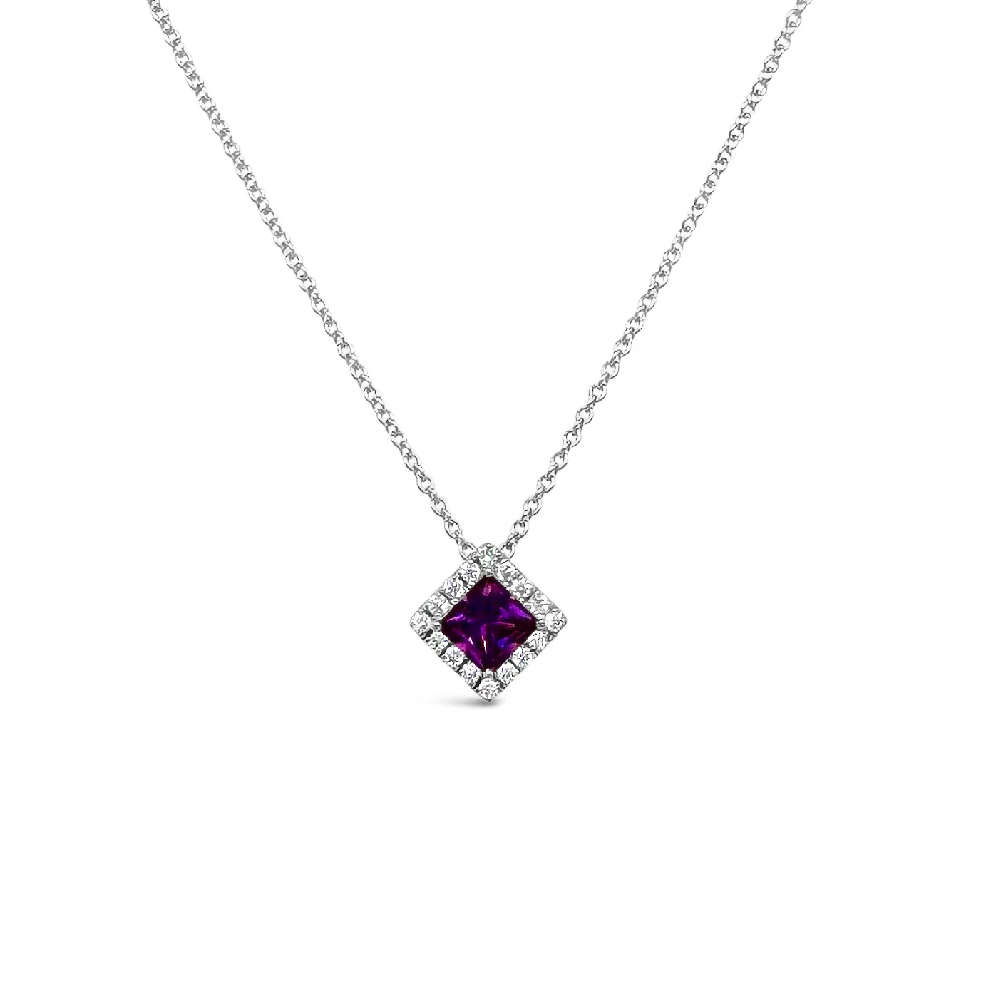 Petite Purple Sapphire & Diamond Halo Pendant
